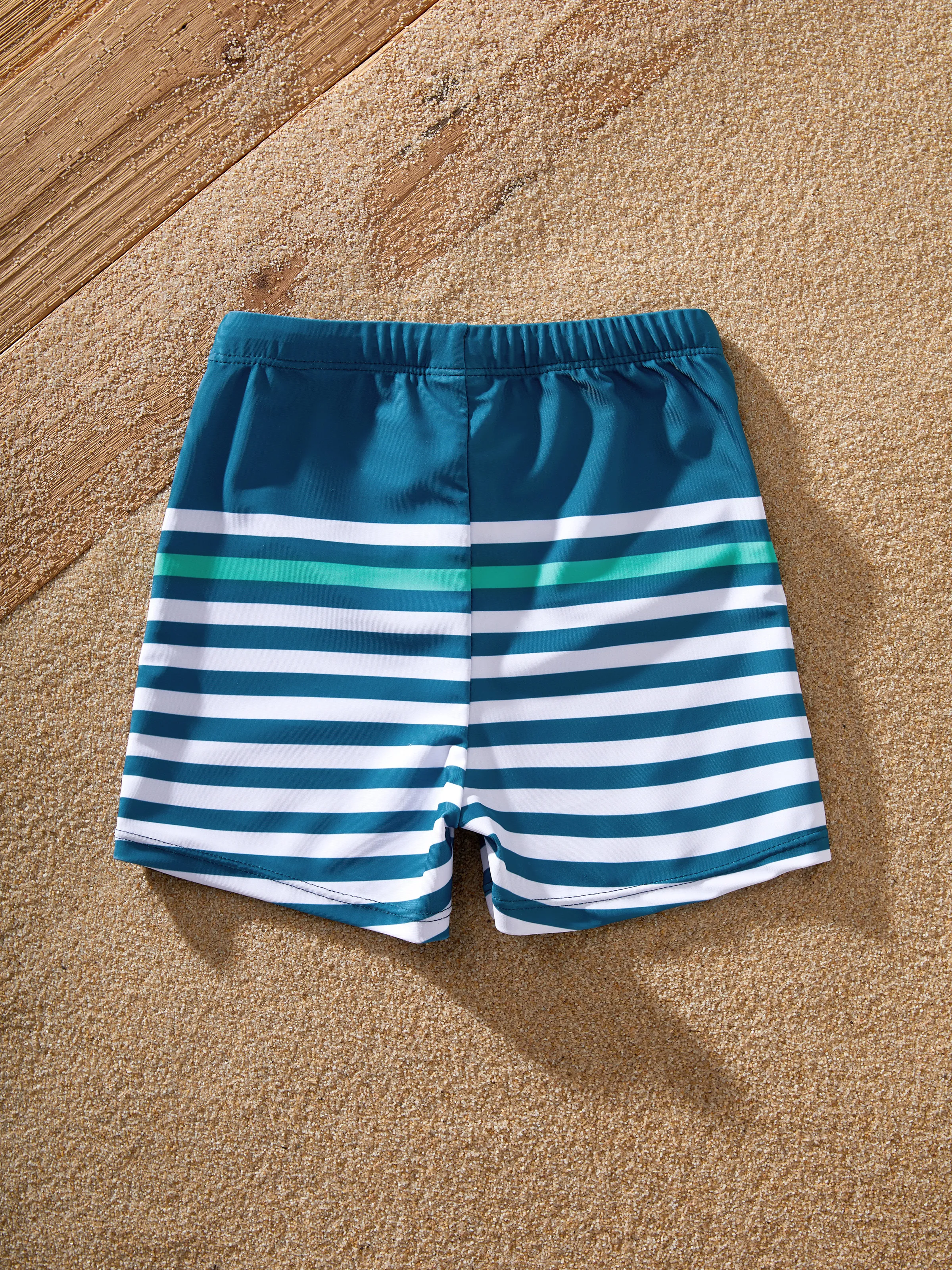 Mommy & me Teal Striped Swimsuits Ruched Bikini & Swim Trunks Set Multi-color - Image 14