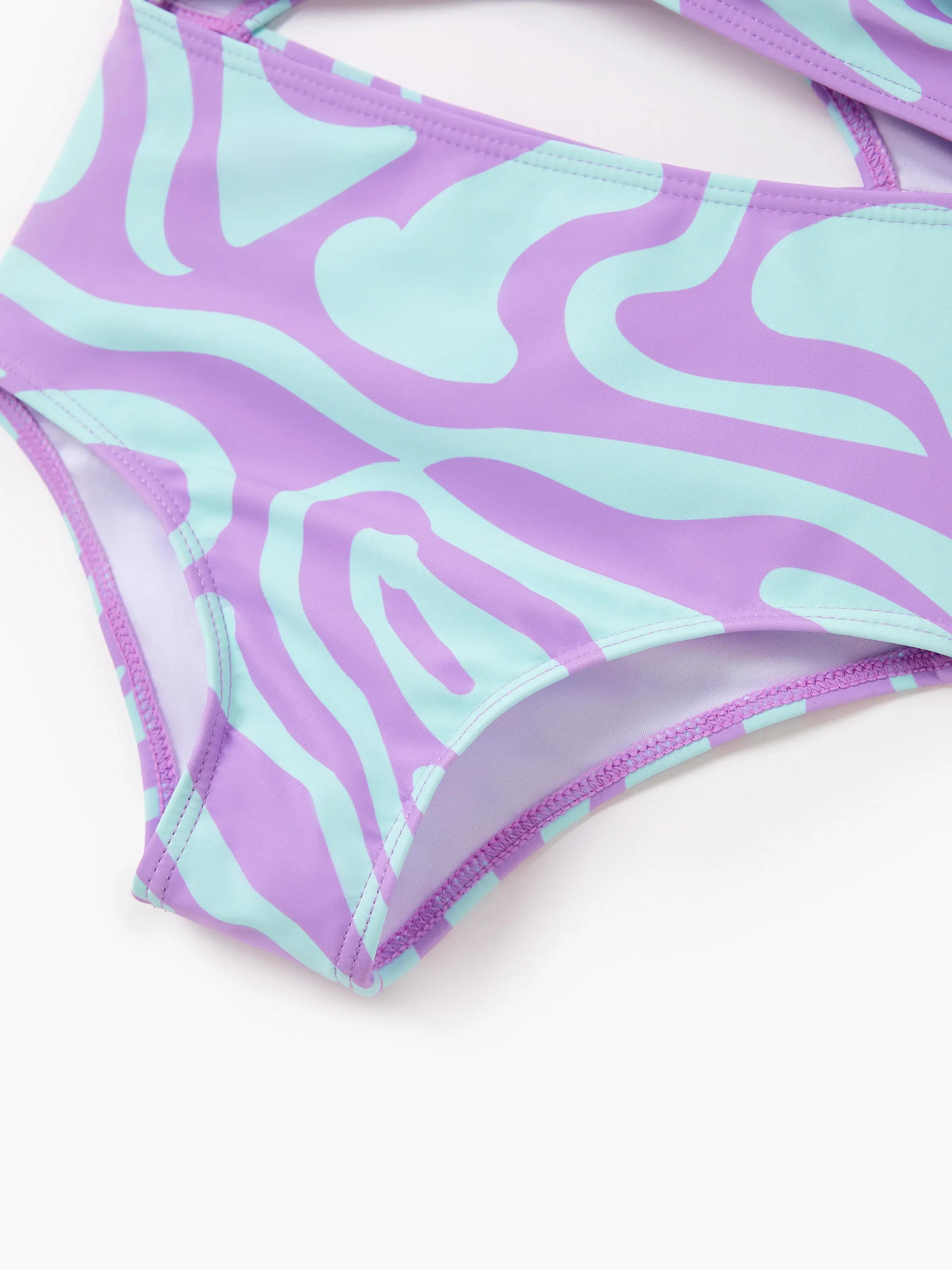 Mommy & me Trendy Purple & Blue Wave Print Midriff Cutout One-Piece Swimsuit Purple - Image 7
