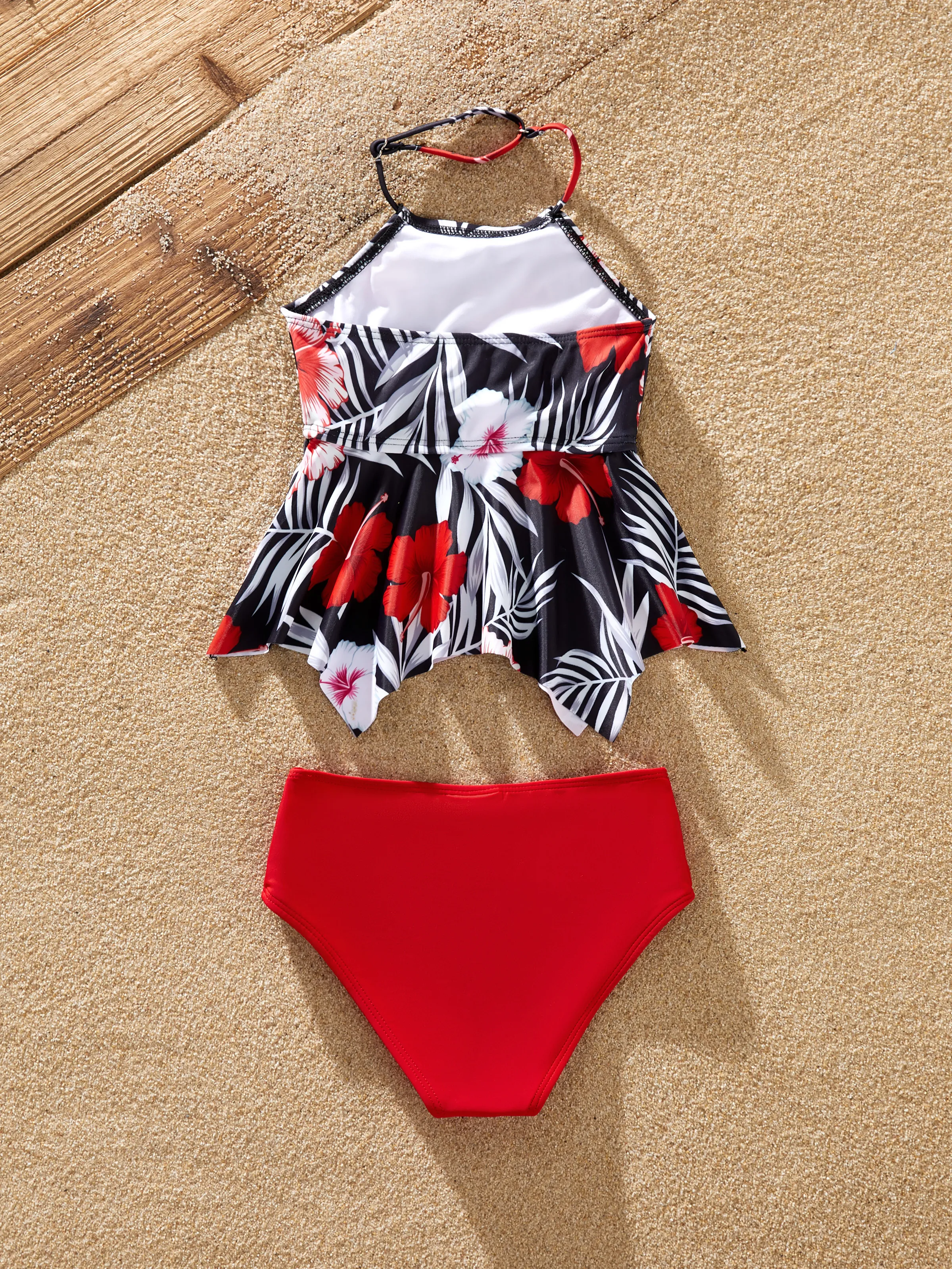 Mommy & me Tropical Floral 2 Pieces Halter Swimsuit Black - Image 10