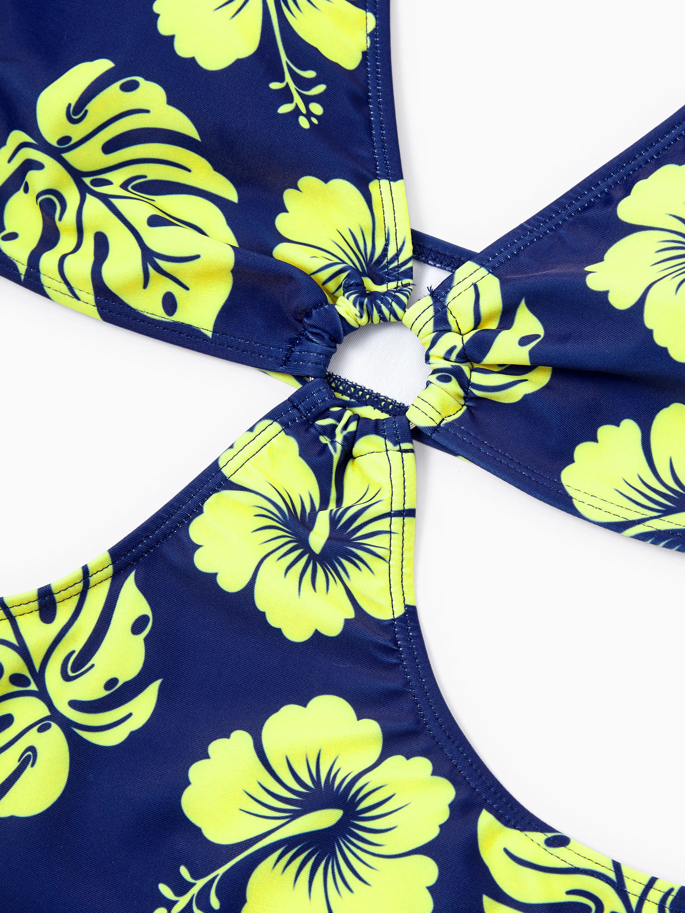 Mommy & me Tropical Floral Swimsuits Halter Bikini & Swim Trunks Set Deep Blue - Image 9