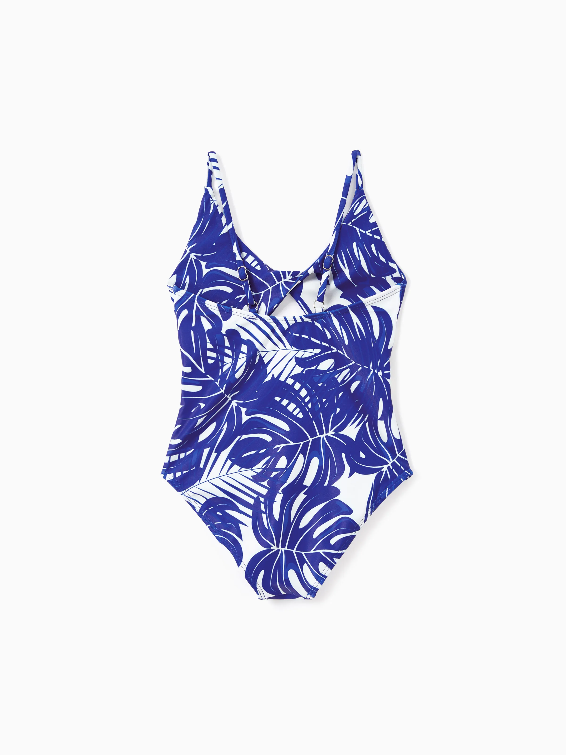 Mommy & me Tropical Leaf Print Hollow-out  Crisscross Straps One-piece Swimsuit Blue - Image 7