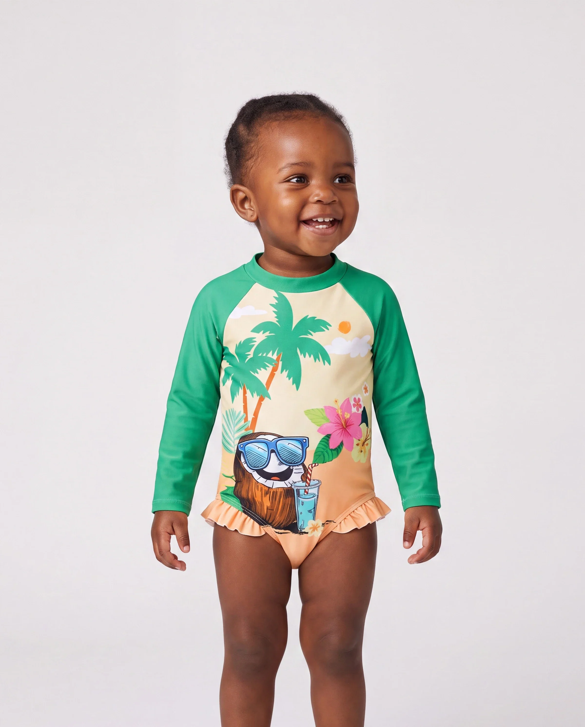 Mommy & me Tropical Palm Print Swim Trunks or Long Sleeve Rash Guard Swimsuit Turquoise - Image 3