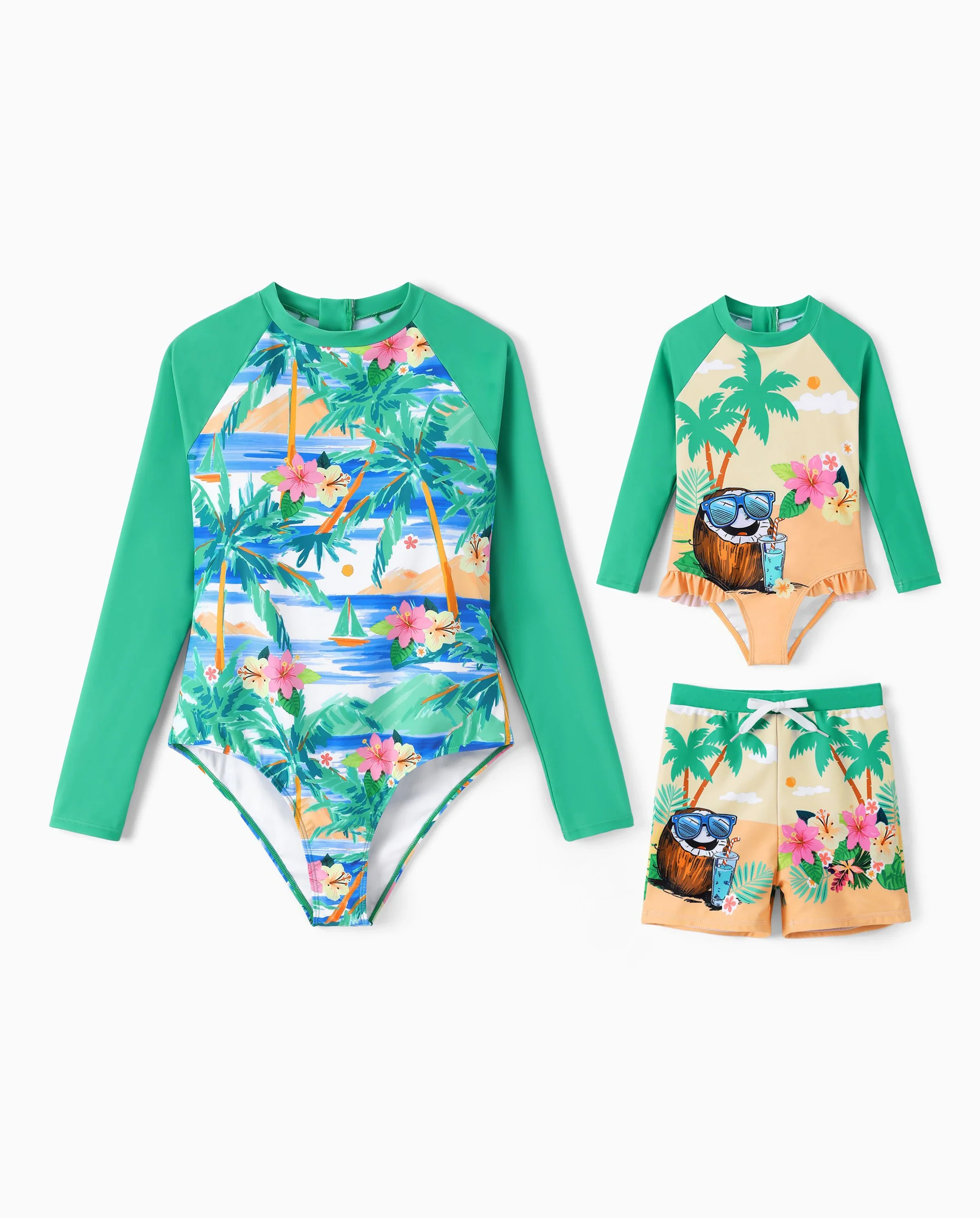 Mommy & me Tropical Palm Print Swim Trunks or Long Sleeve Rash Guard Swimsuit Turquoise - Image 8