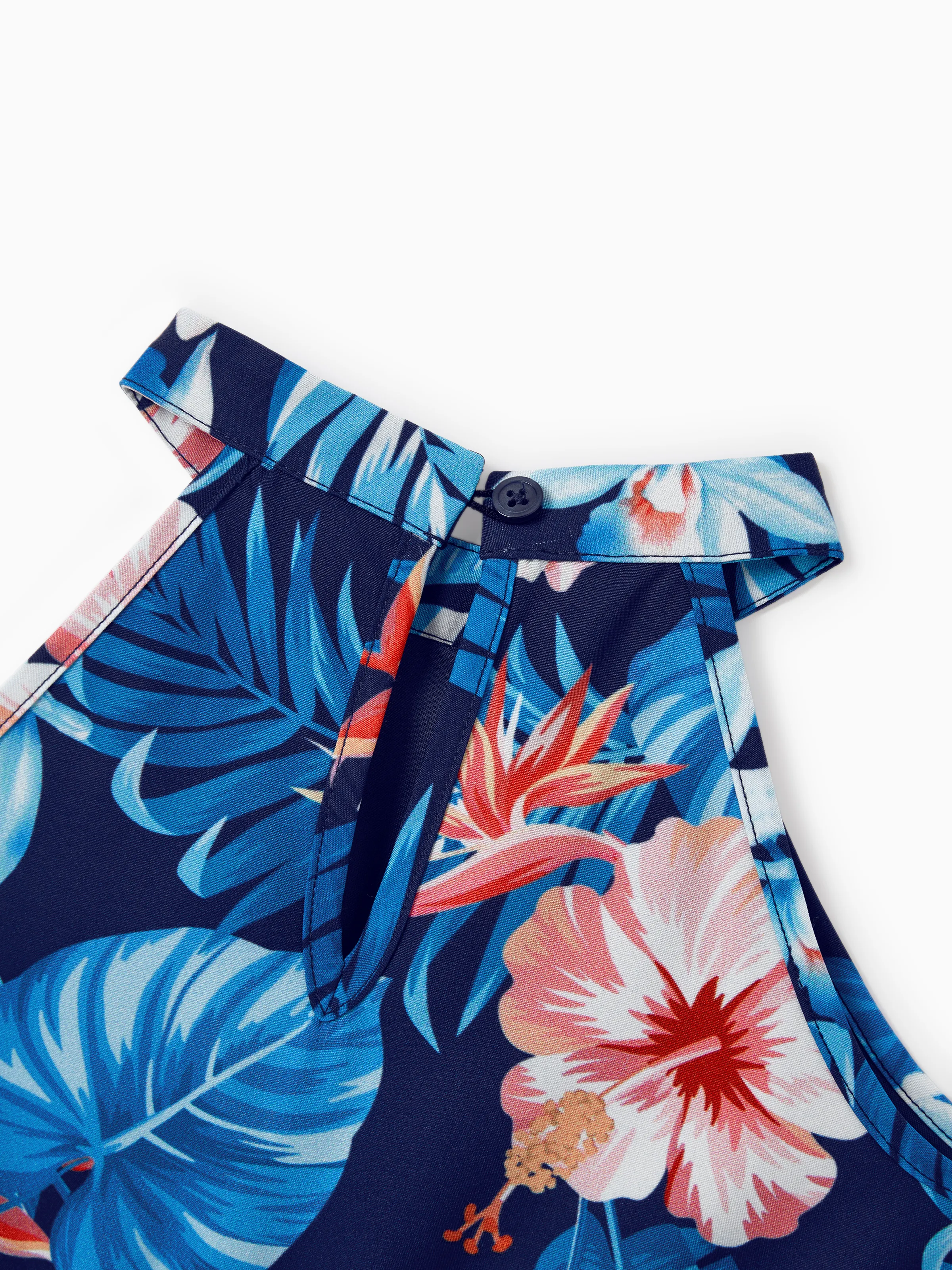 Mommy & me Vacation Set Tropical Floral Print Shirt or Halter Dresses for Dad, Mom, Kids & Baby, Perfect for Summer Holidays & Family Photos Deep Blue - Image 12