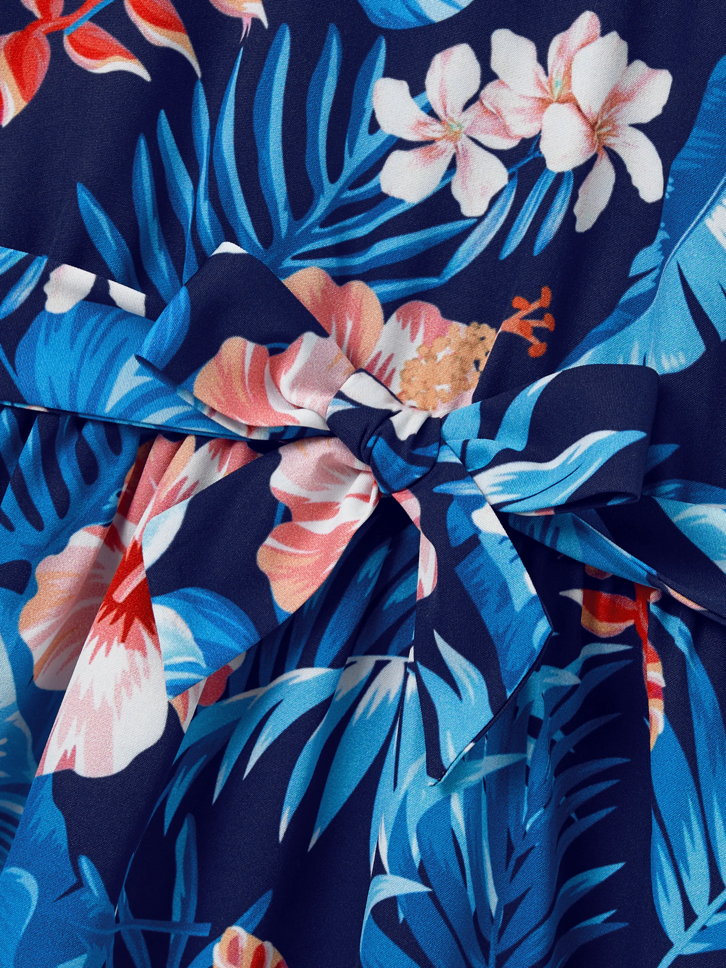 Mommy & me Vacation Set Tropical Floral Print Shirt or Halter Dresses for Dad, Mom, Kids & Baby, Perfect for Summer Holidays & Family Photos Deep Blue - Image 13