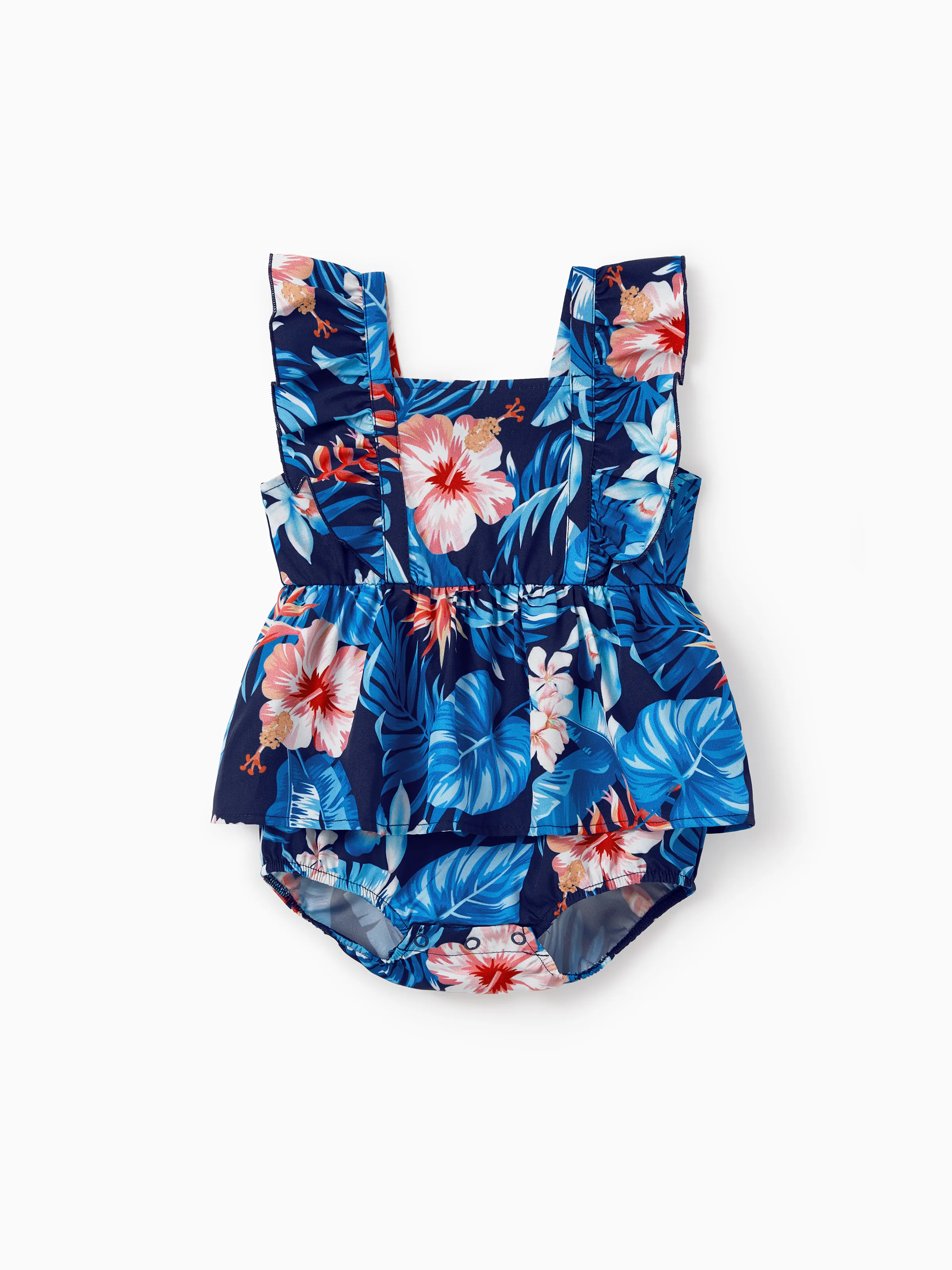 Mommy & me Vacation Set Tropical Floral Print Shirt or Halter Dresses for Dad, Mom, Kids & Baby, Perfect for Summer Holidays & Family Photos Deep Blue - Image 14