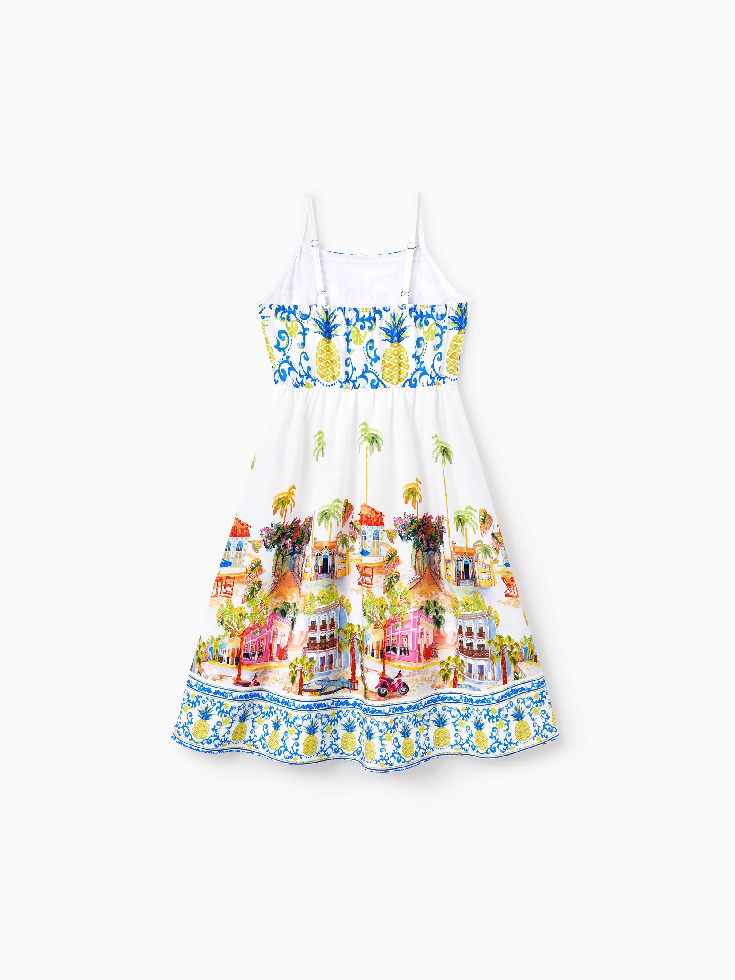 Mommy & me Vacation Set Tropical Pineapple Coconut Tree Print Short-sleeve T-shirt or Hollow out Strap Dress for Summer Vacation White - Image 14