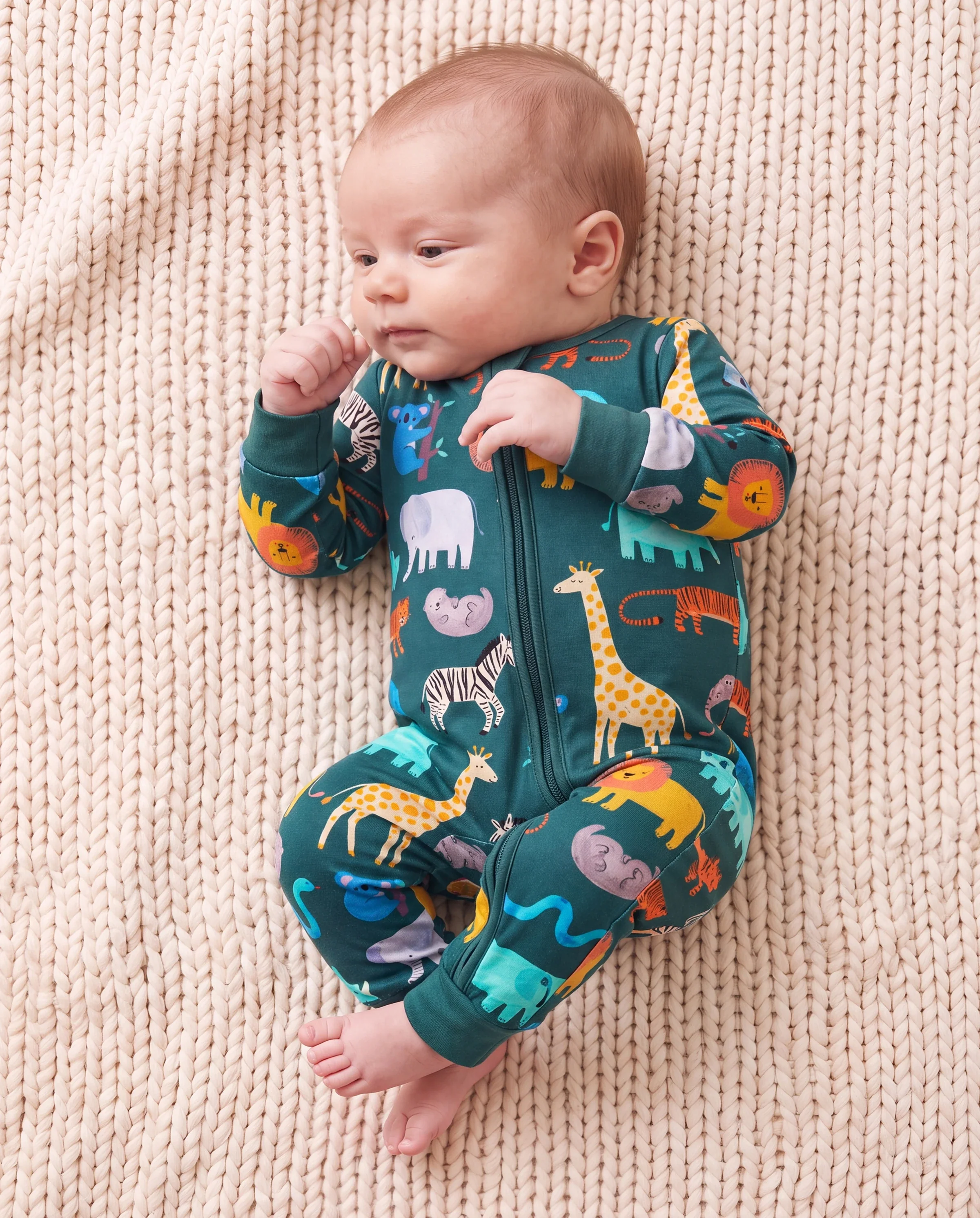 Little Explorers Bamboo Zip-Up Baby Pajamas - Image 3