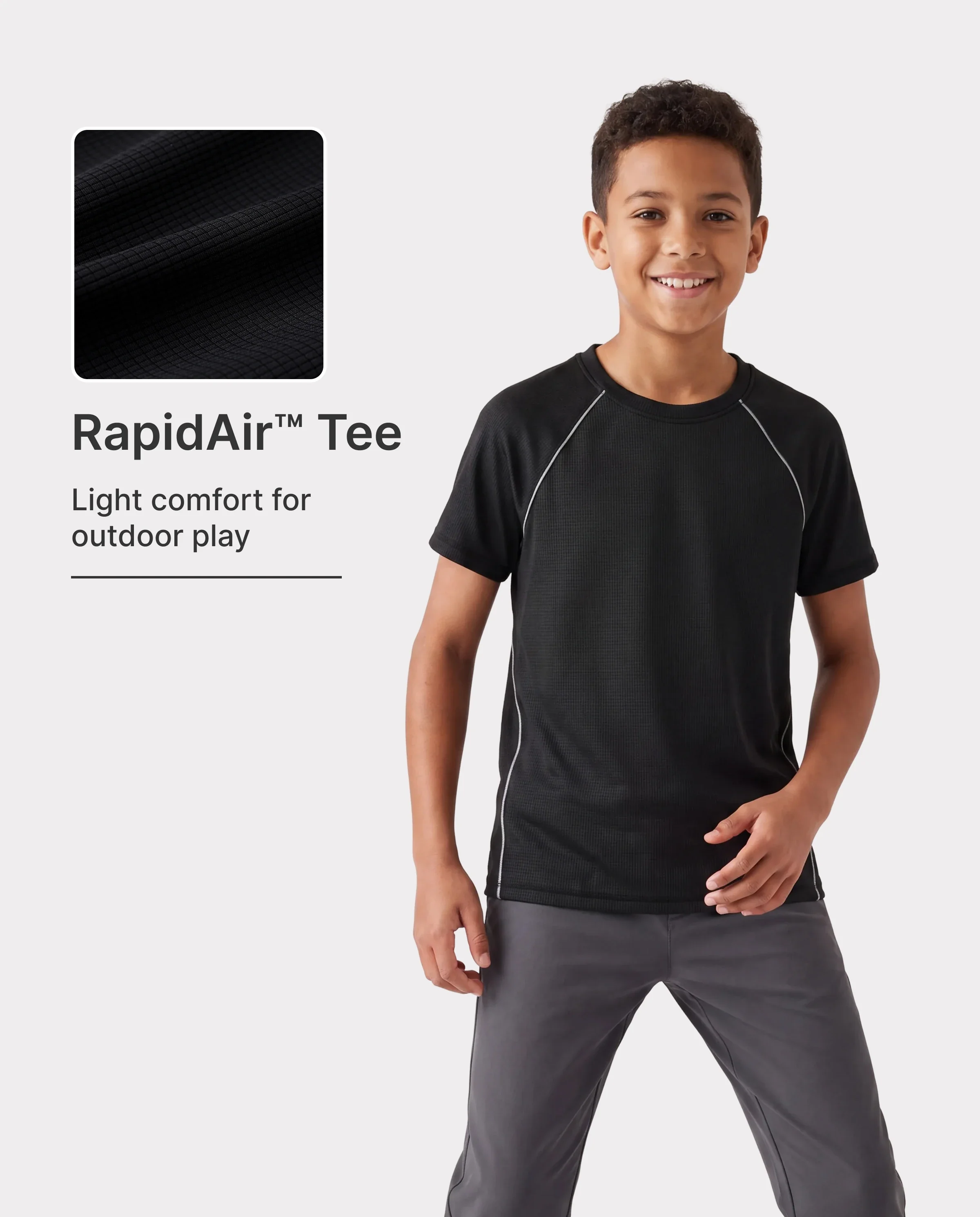 PatPat Lightflow Activewear Kid Boy Athletic Breathable Air-Grid Ultra Lightweight Short Sleeve T-Shirt Black - Image 2