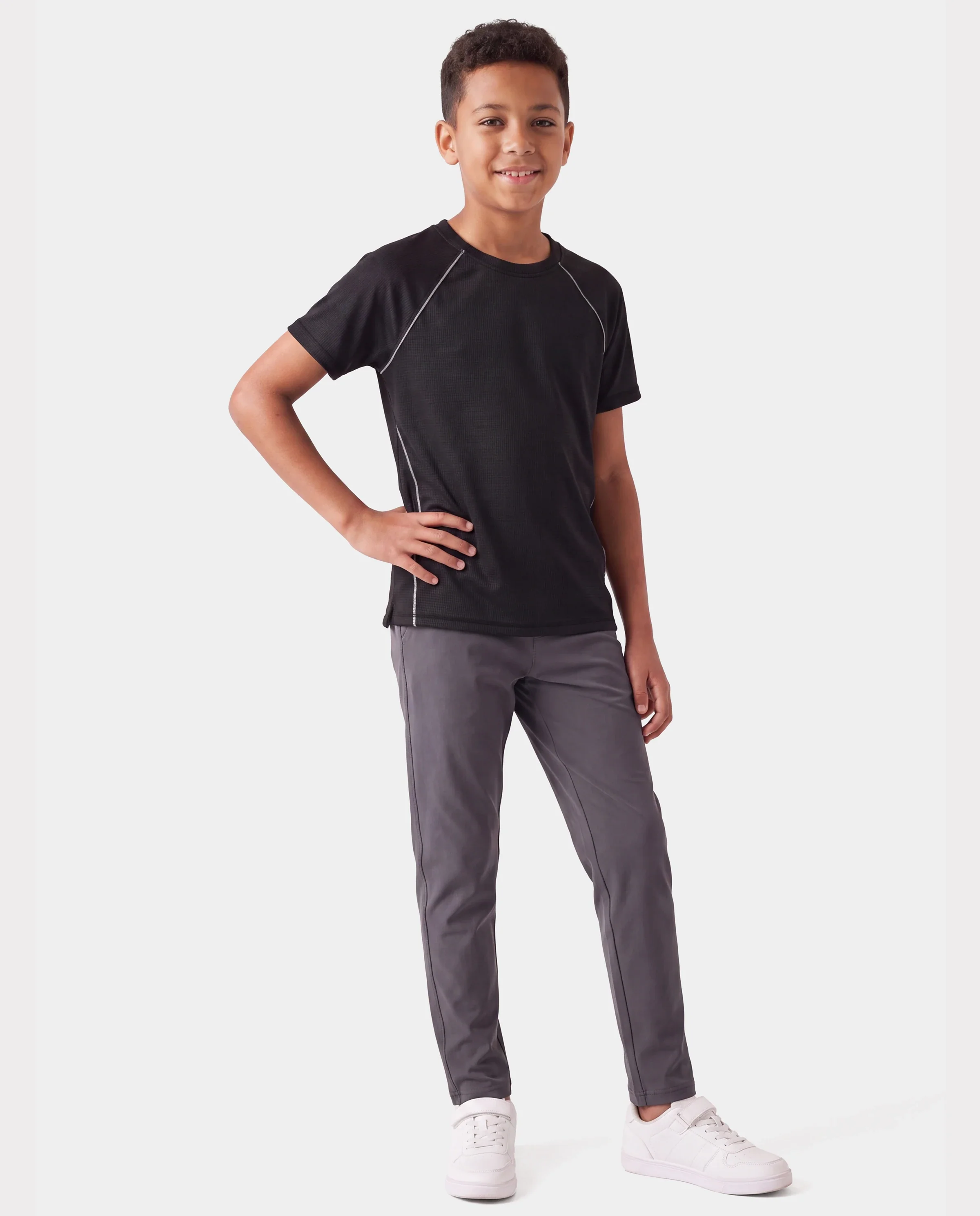PatPat Lightflow Activewear Kid Boy Athletic Breathable Air-Grid Ultra Lightweight Short Sleeve T-Shirt Black - Image 4