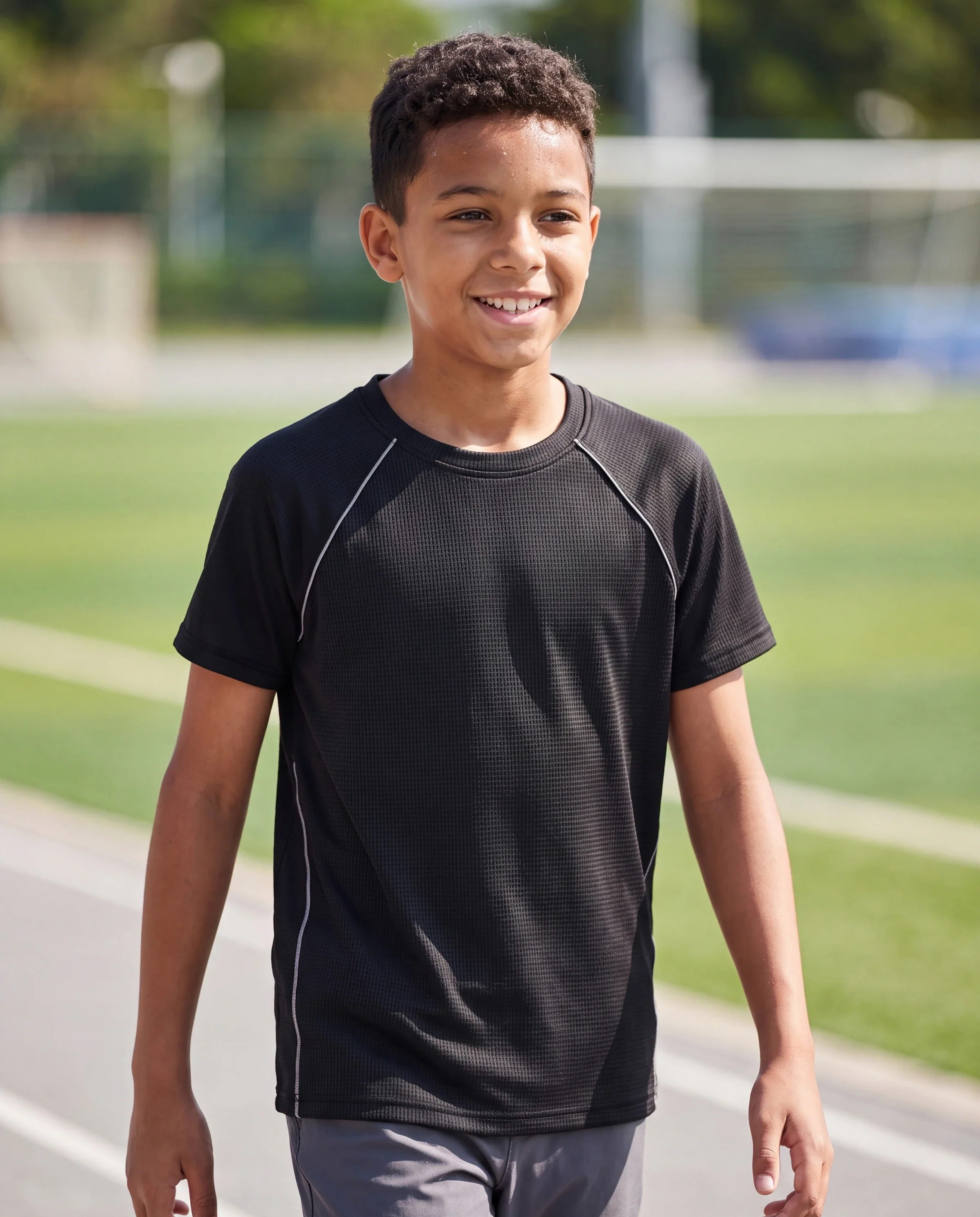PatPat Lightflow Activewear Kid Boy Athletic Breathable Air-Grid Ultra Lightweight Short Sleeve T-Shirt Black - Image 7