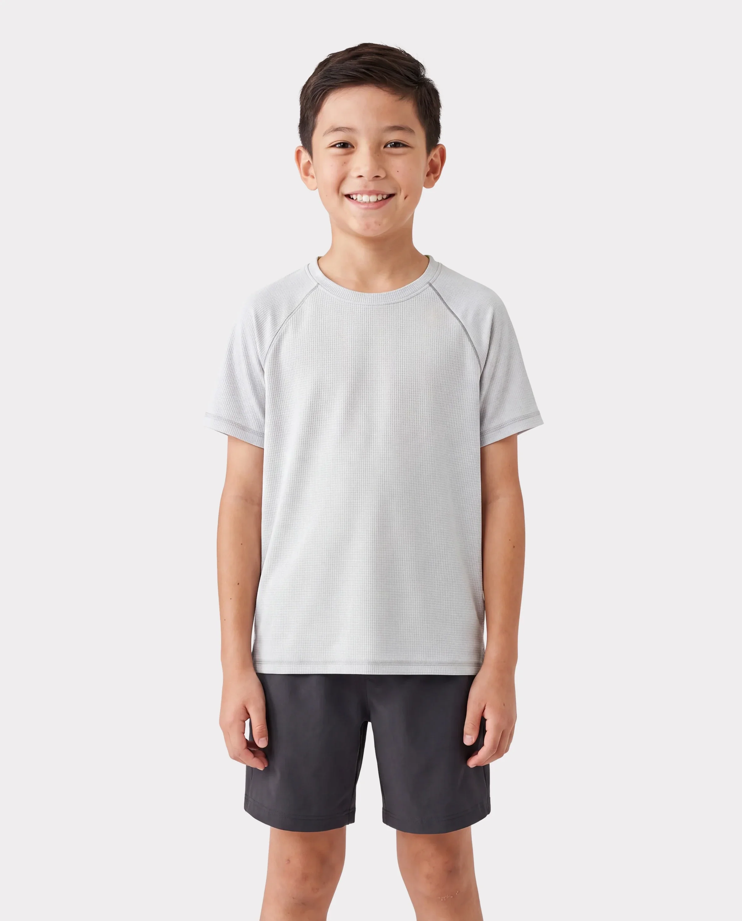 PatPat Lightflow Activewear Kid Boy Athletic Breathable Air-Grid Ultra Lightweight Short Sleeve T-Shirt Grey - Image 2