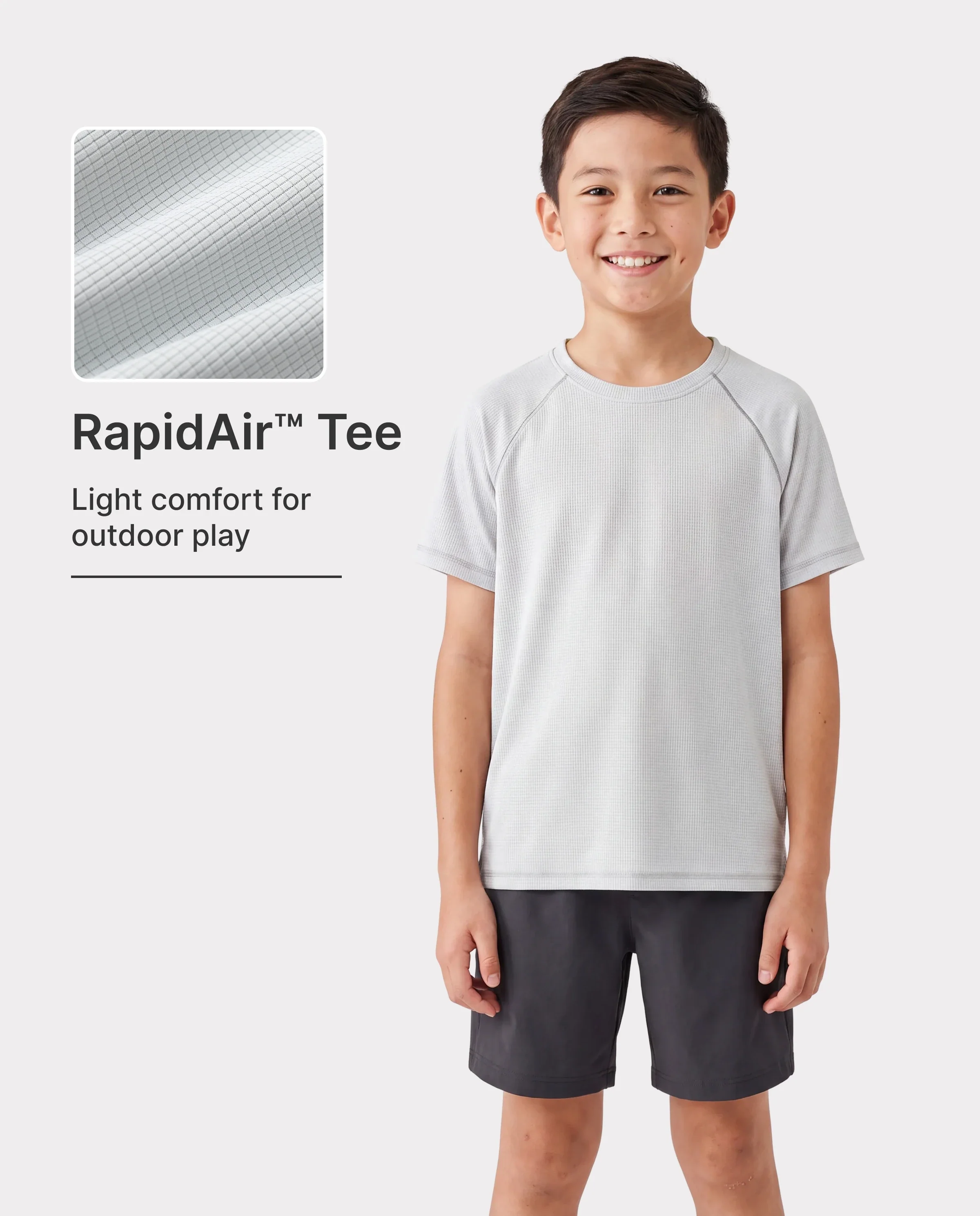 PatPat Lightflow Activewear Kid Boy Athletic Breathable Air-Grid Ultra Lightweight Short Sleeve T-Shirt Grey - Image 3