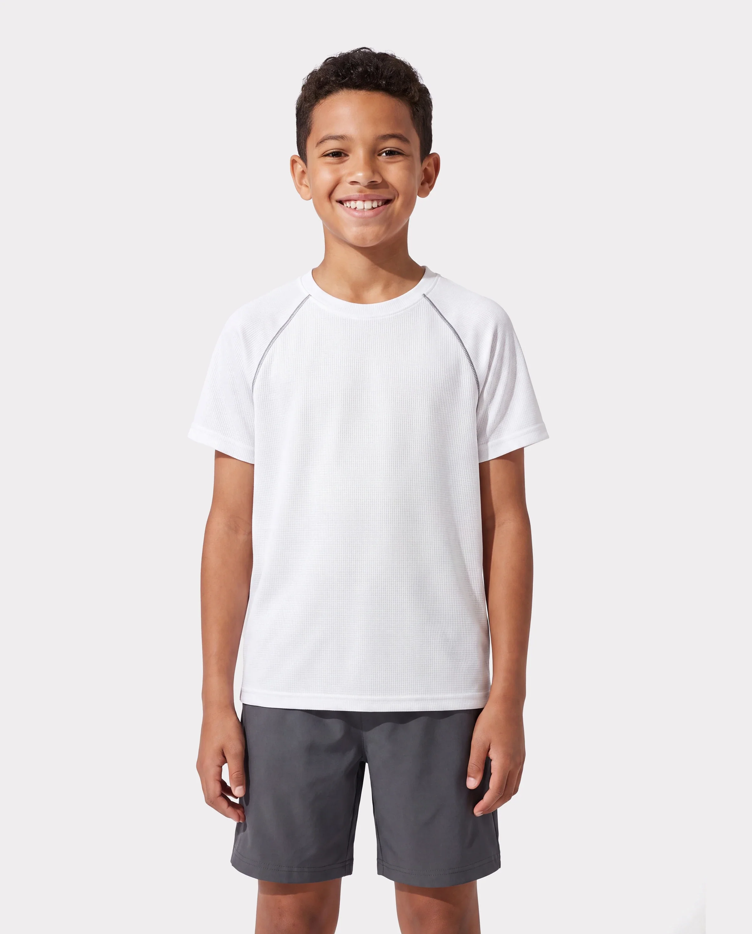 PatPat Lightflow Activewear Kid Boy Athletic Breathable Air-Grid Ultra Lightweight Short Sleeve T-Shirt White - Image 2