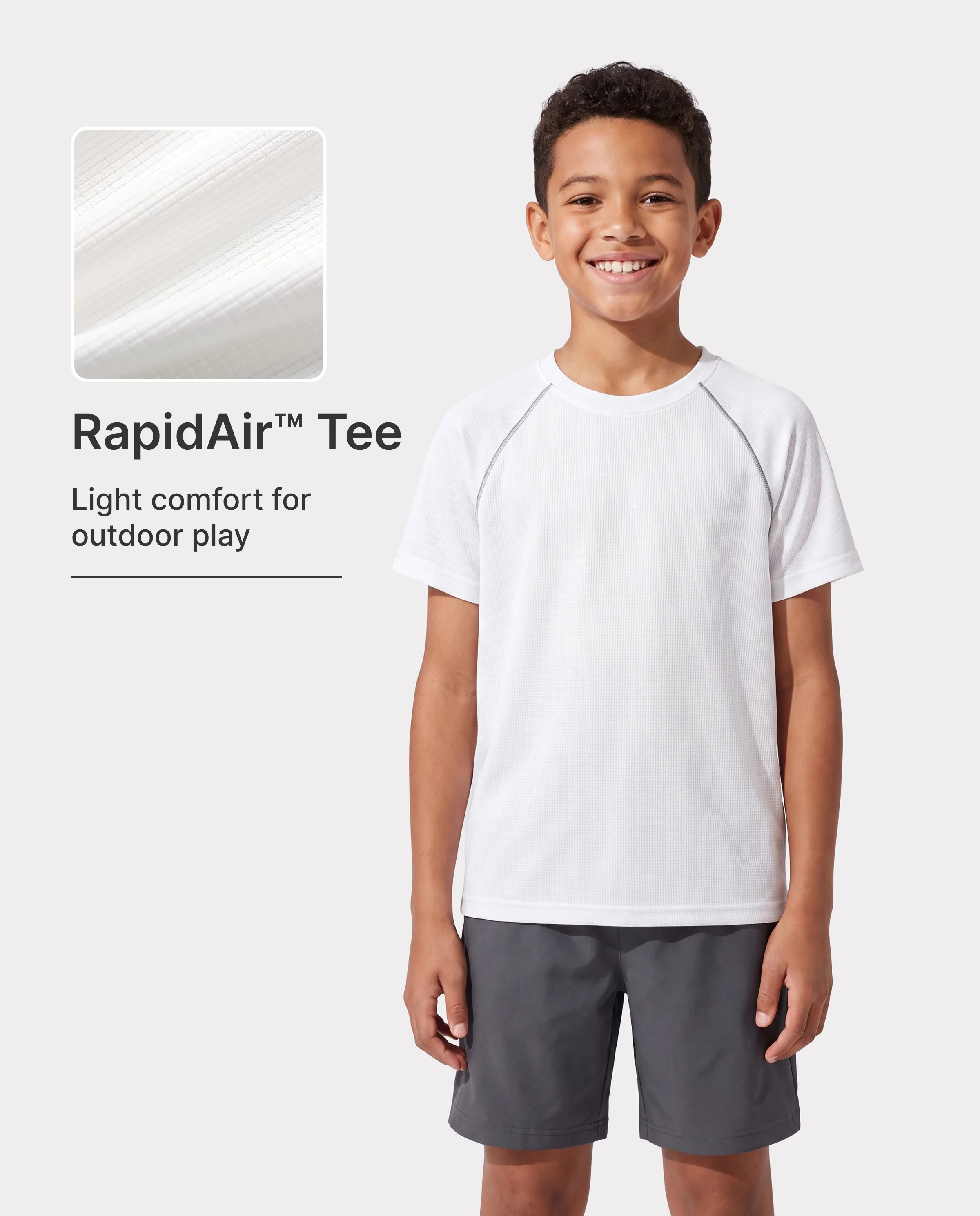 PatPat Lightflow Activewear Kid Boy Athletic Breathable Air-Grid Ultra Lightweight Short Sleeve T-Shirt White - Image 3