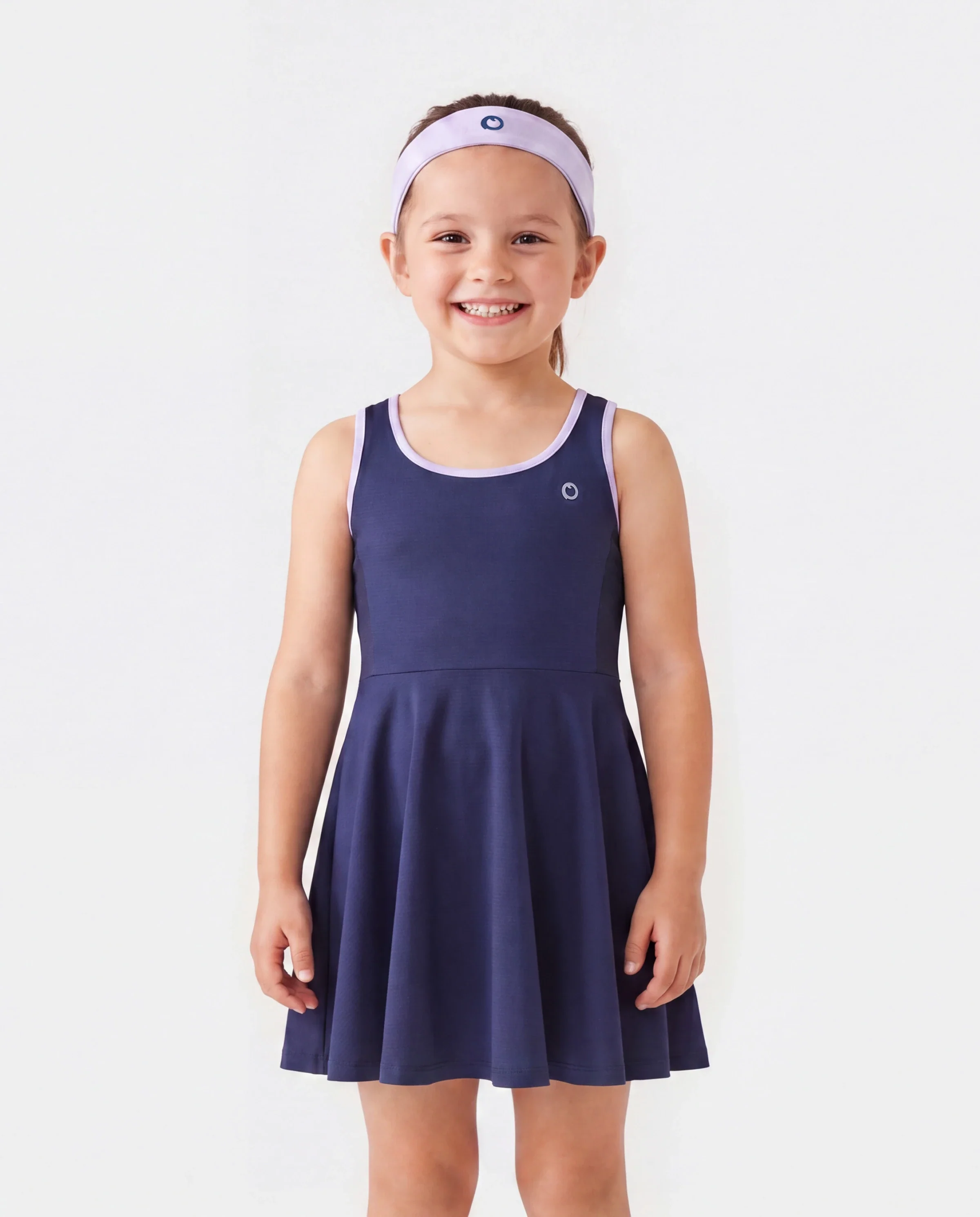 PatPat Rapidair activewear Kid Girl Tennis Dress with Headband & Shorts with Pockets Deep Blue