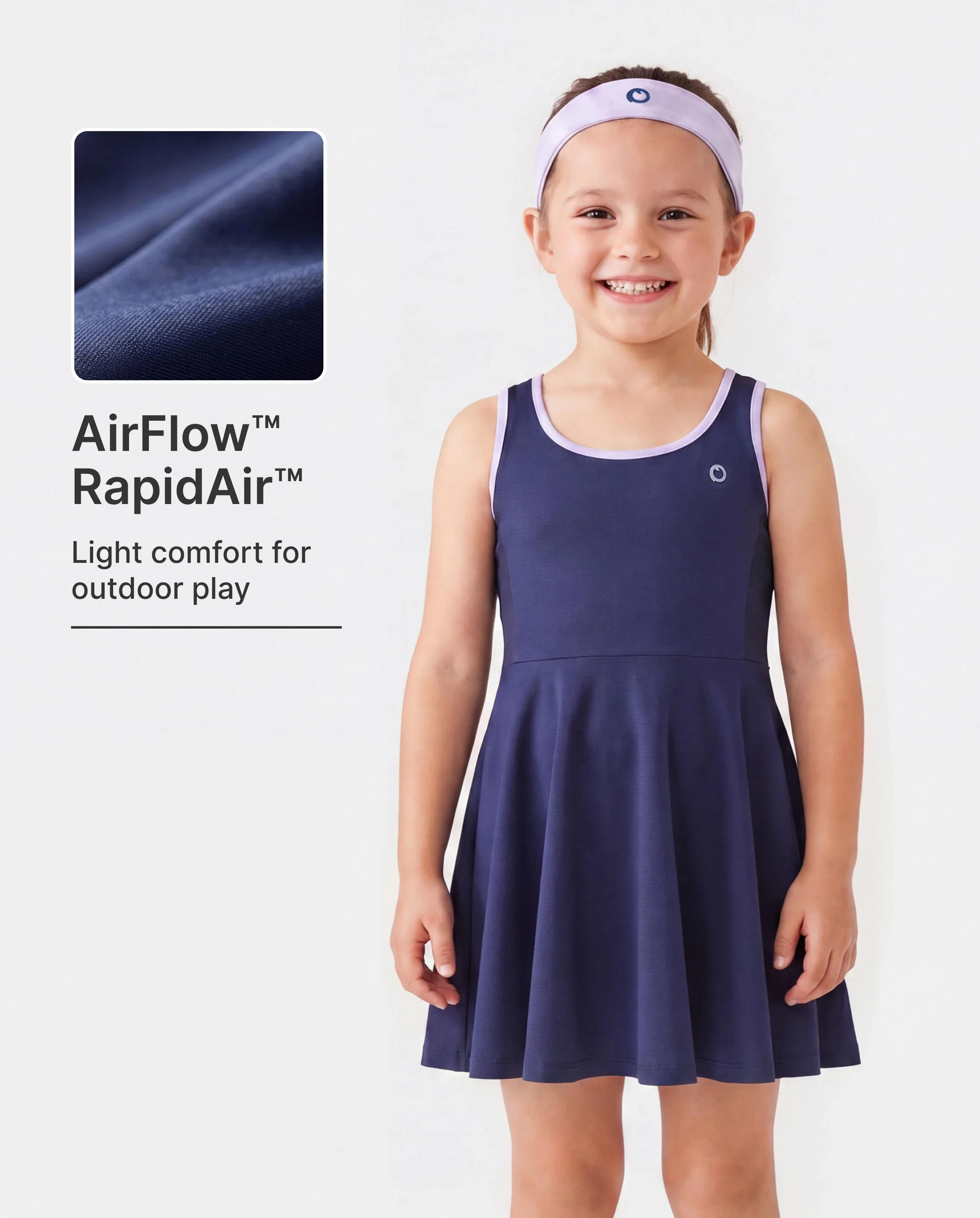 PatPat Rapidair activewear Kid Girl Tennis Dress with Headband & Shorts with Pockets Deep Blue - Image 2