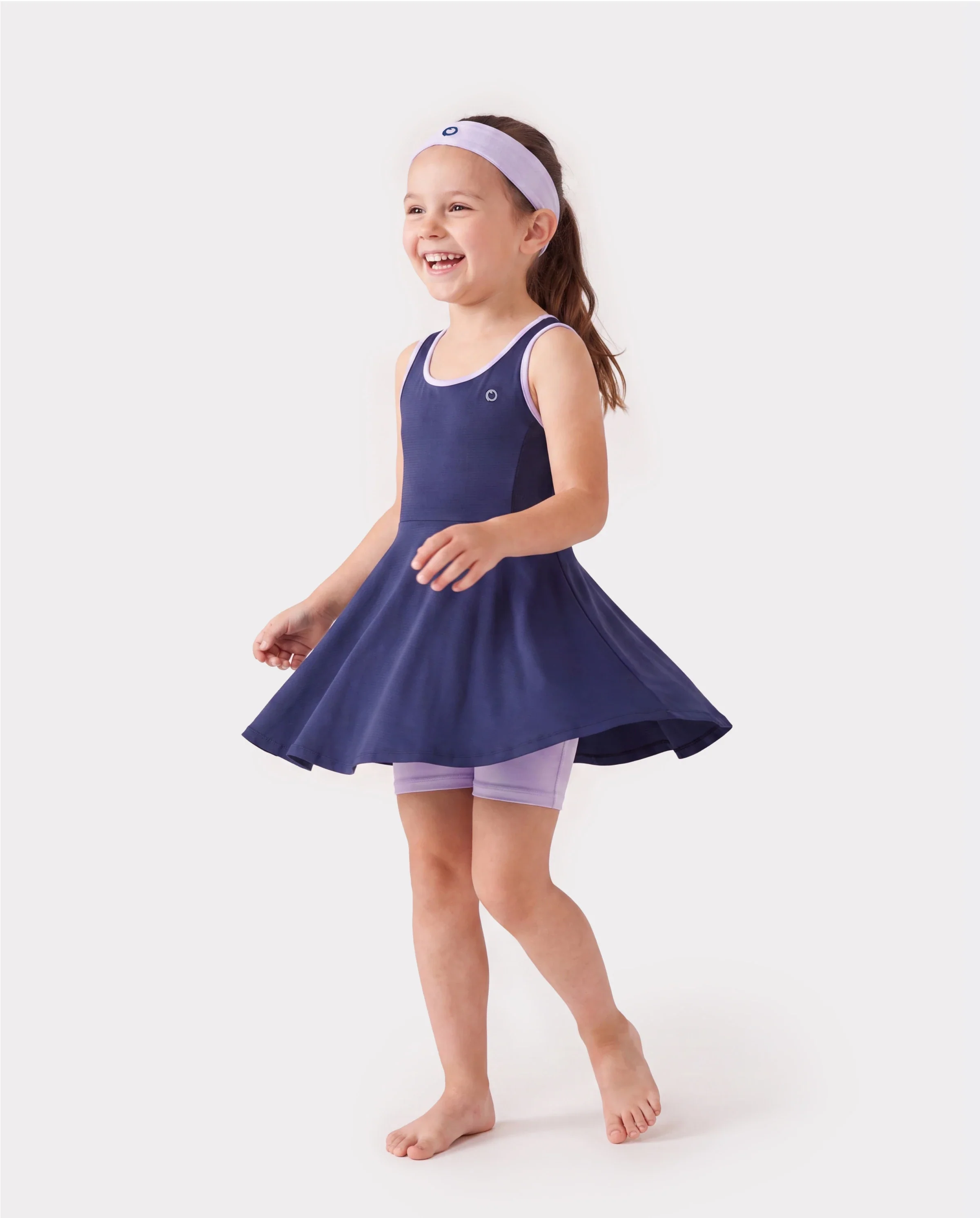 PatPat Rapidair activewear Kid Girl Tennis Dress with Headband & Shorts with Pockets Deep Blue - Image 3