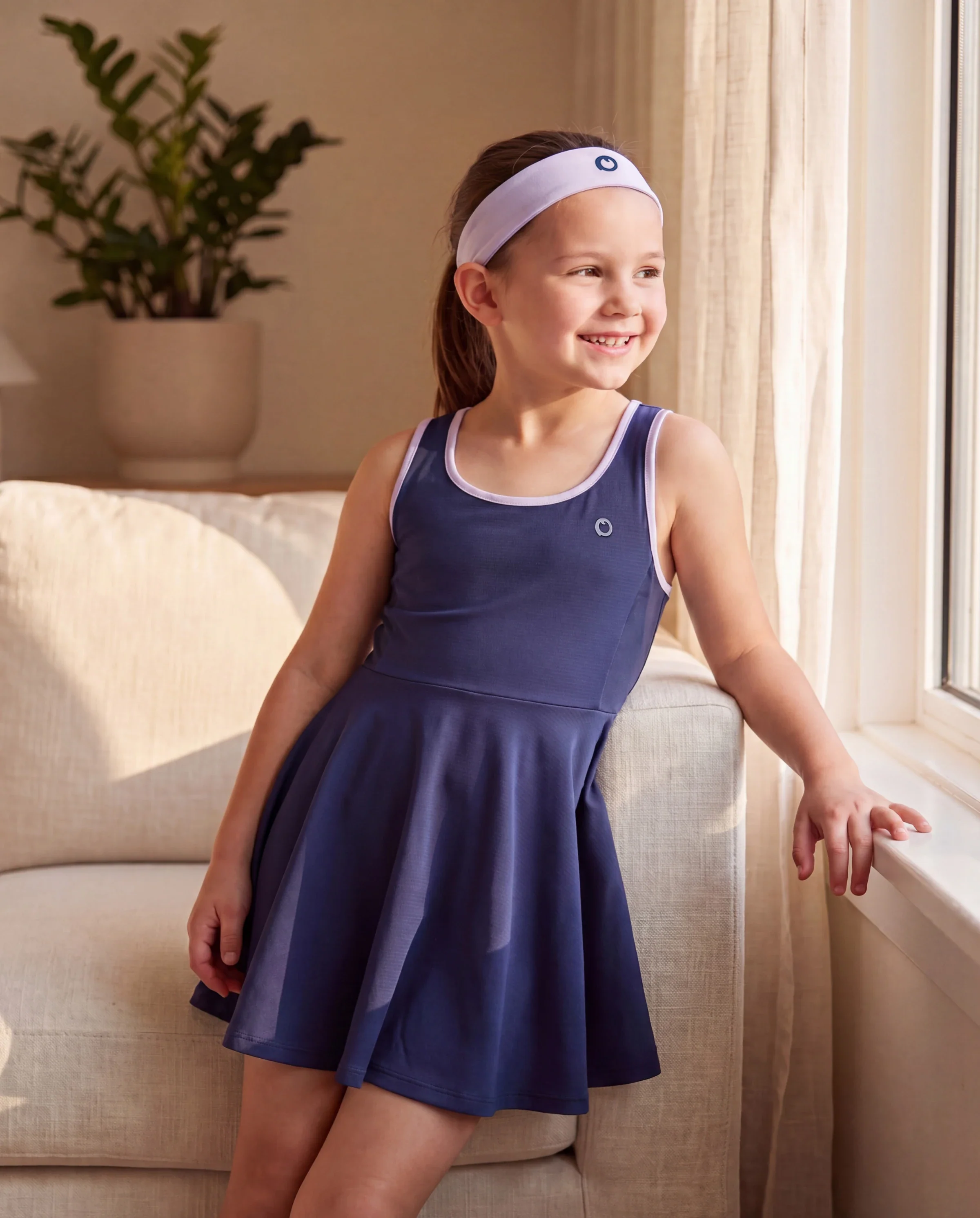 PatPat Rapidair activewear Kid Girl Tennis Dress with Headband & Shorts with Pockets Deep Blue - Image 7
