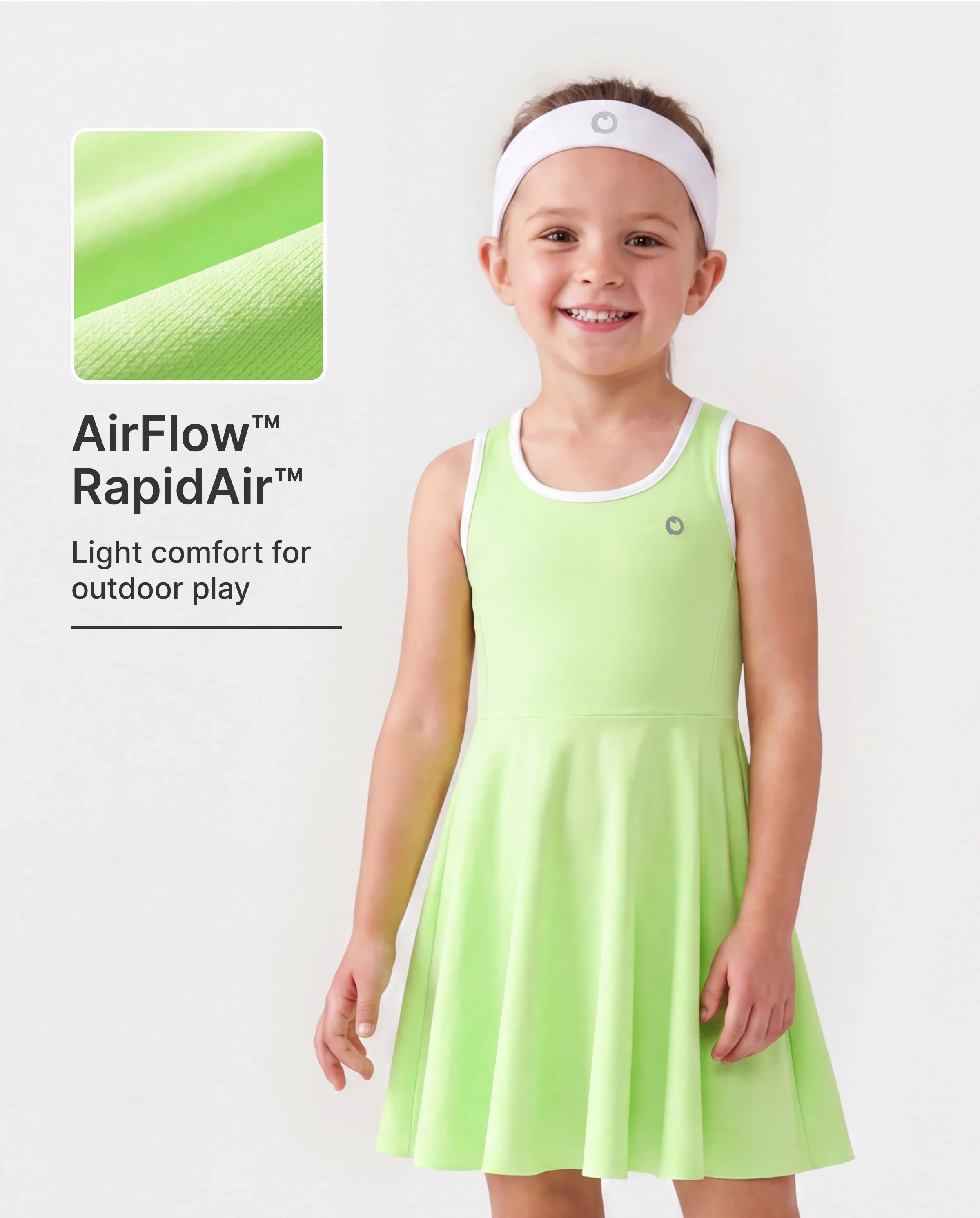 PatPat Rapidair activewear Kid Girl Tennis Dress with Headband & Shorts with Pockets Green - Image 2