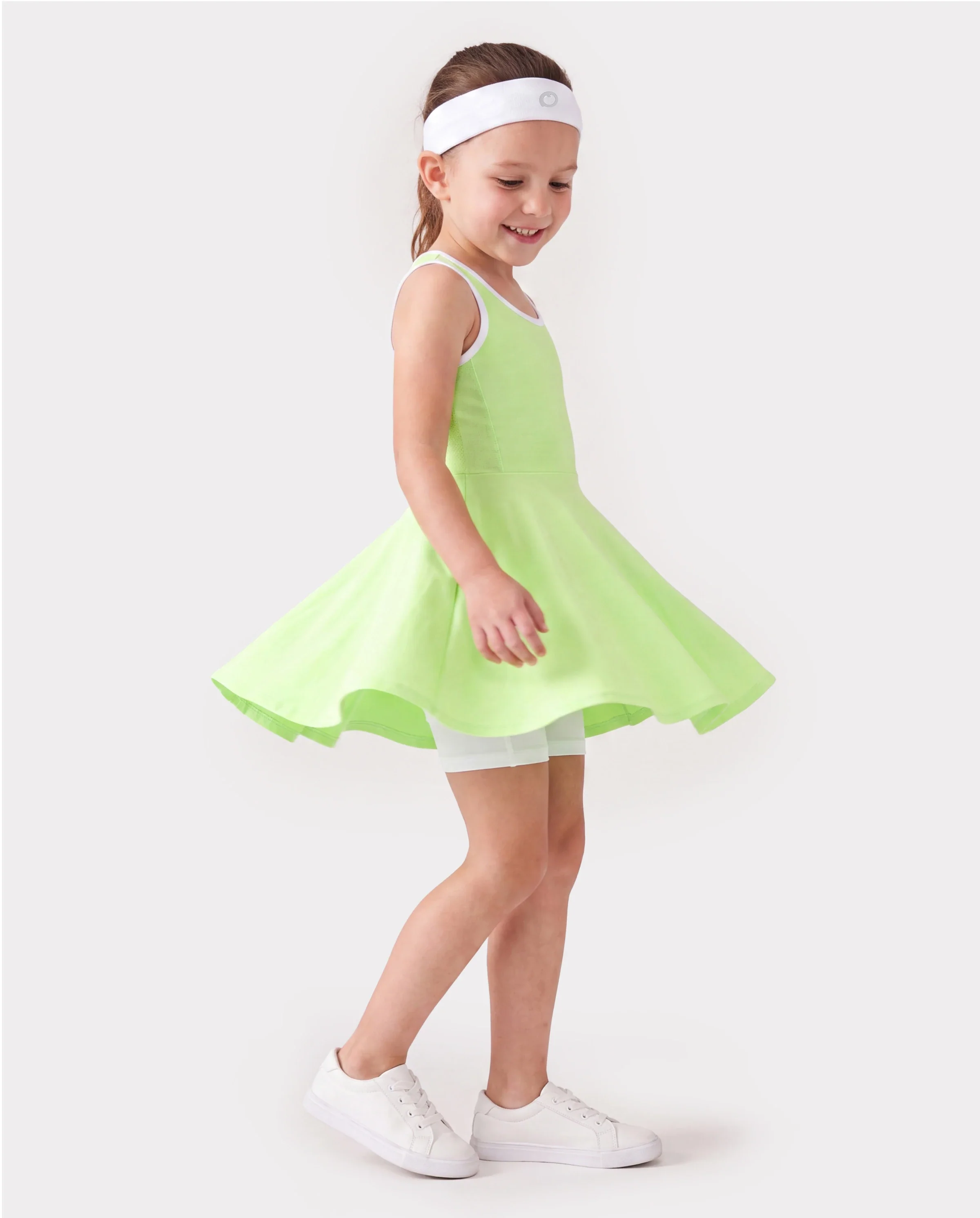 PatPat Rapidair activewear Kid Girl Tennis Dress with Headband & Shorts with Pockets Green - Image 3