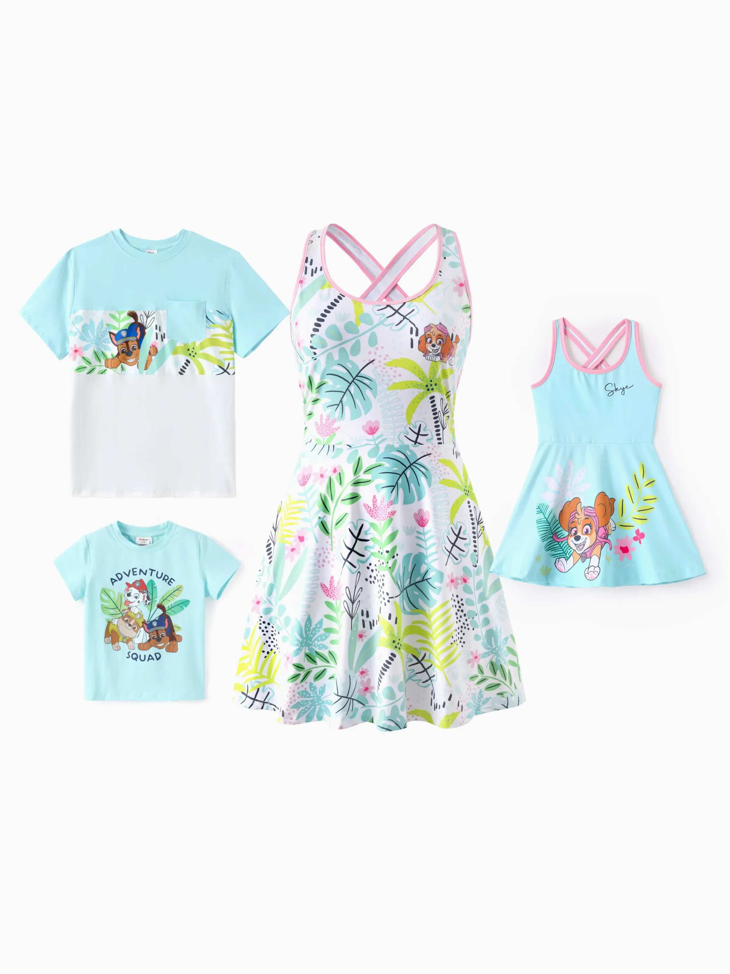 PAW Patrol Daddy & Daughter Floral Dress with Built-in Shorts & Pockets/ Cotton Top Turquoise - Image 3