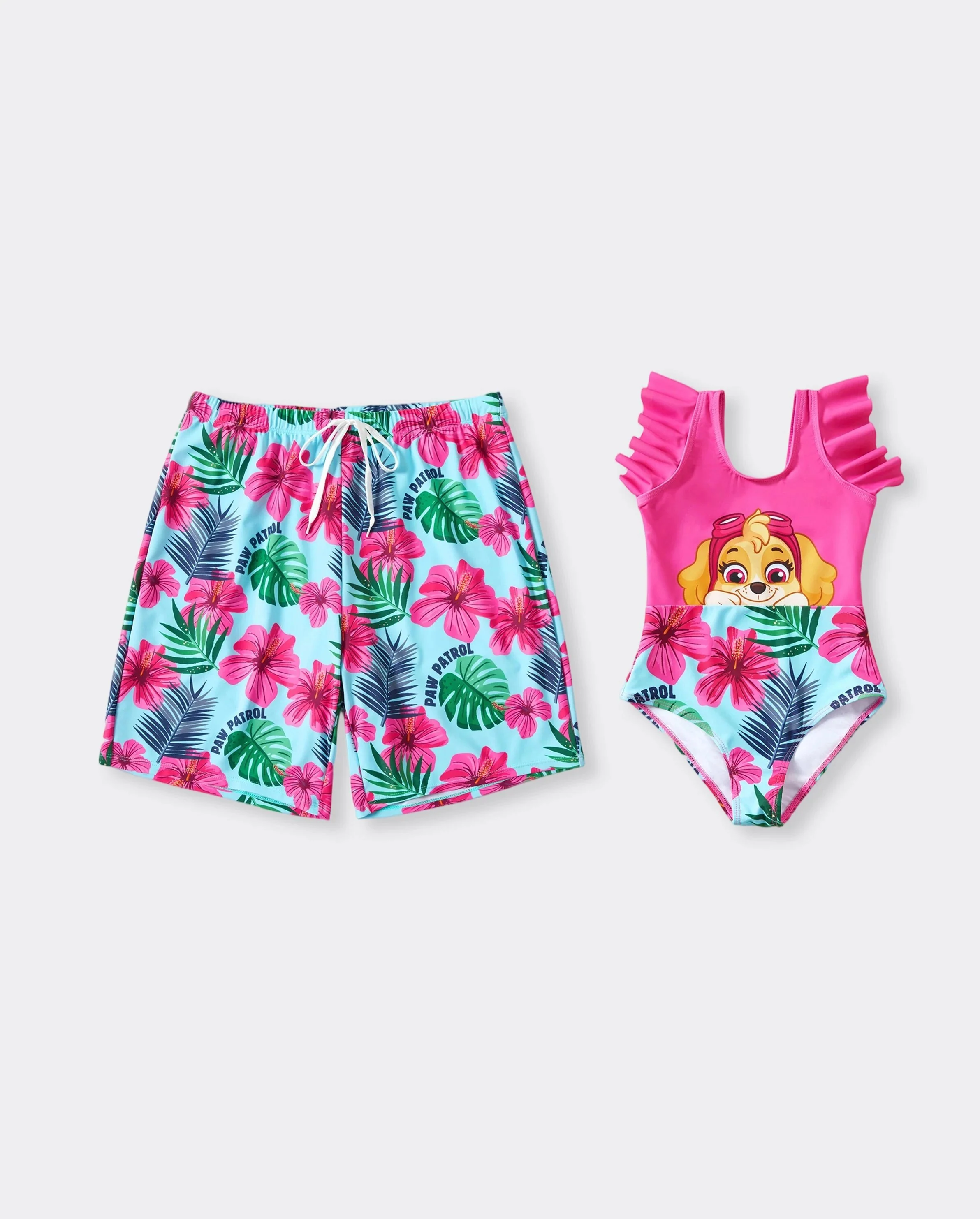 PAW Patrol Daddy & Daughter Large Flower All-over Print Swimsuit Roseo