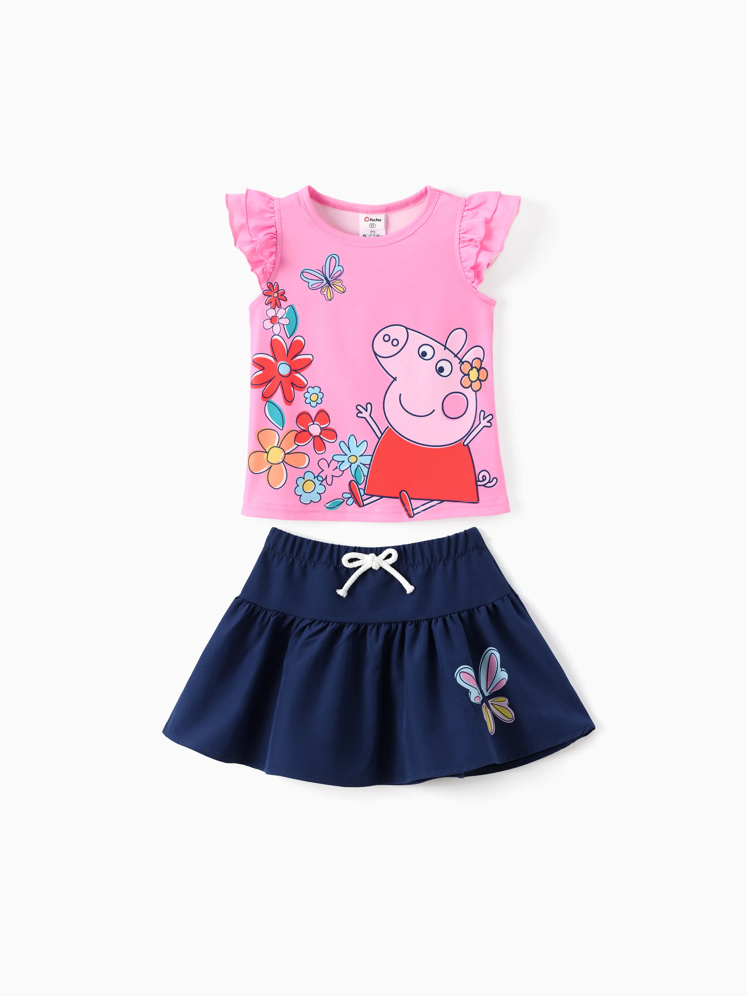 Peppa Pig Toddler Girl 2pc Character Floral Print Ruffle-sleeve Top And Skirt Set Pink