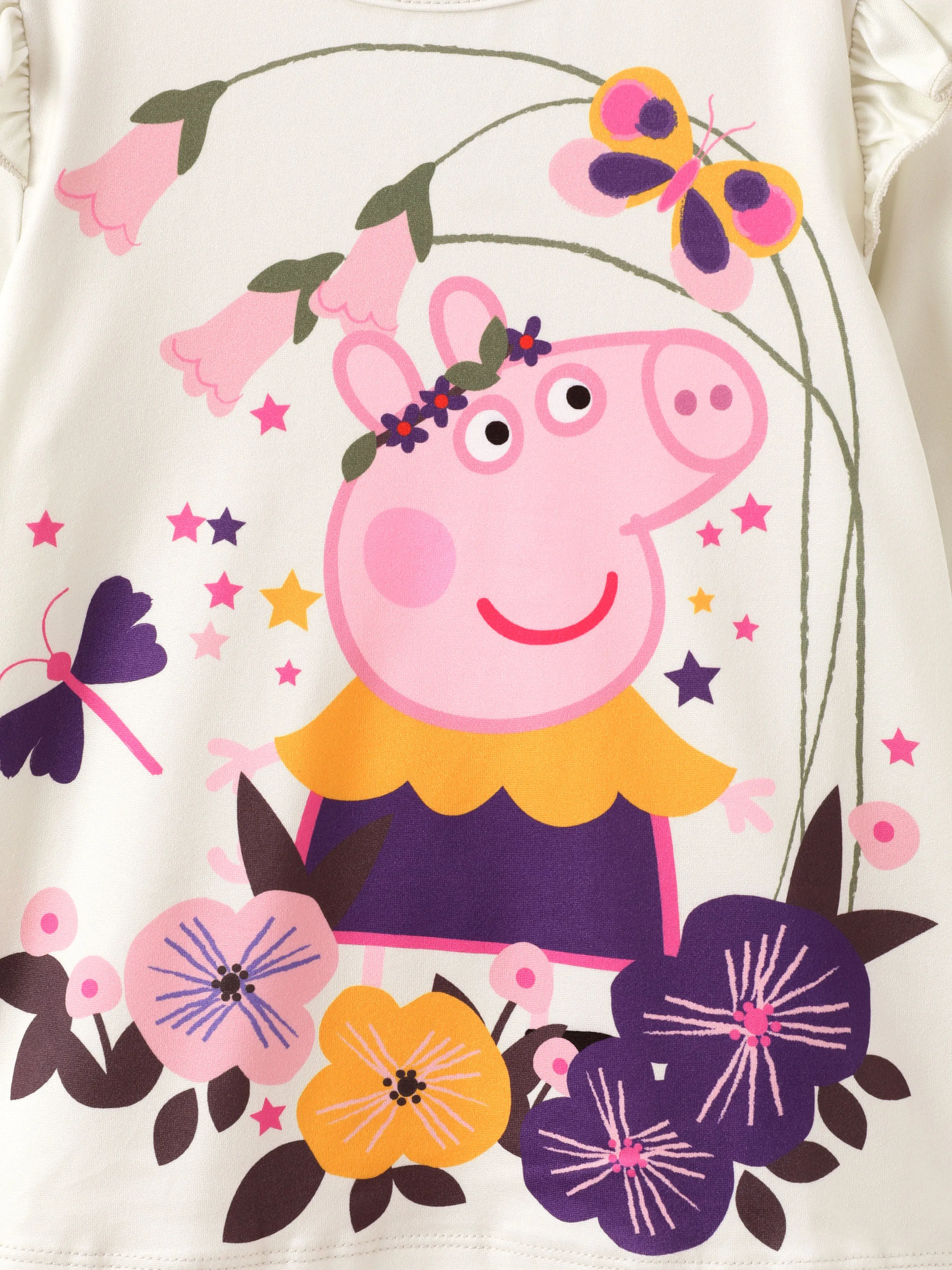 Peppa Pig Toddler Girl 2pcs Floral Polka Flutter Long-sleeve T-shirt with Leggings Set Cream - Image 2