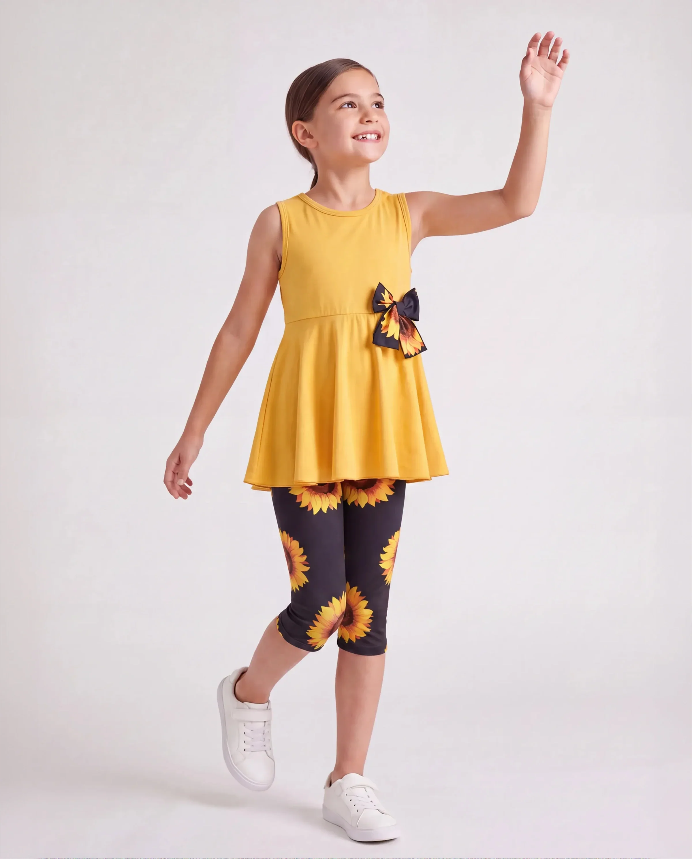 Toddler/Kid Girl 2pcs Tunie Top and Leggings Set Yellow - Image 2