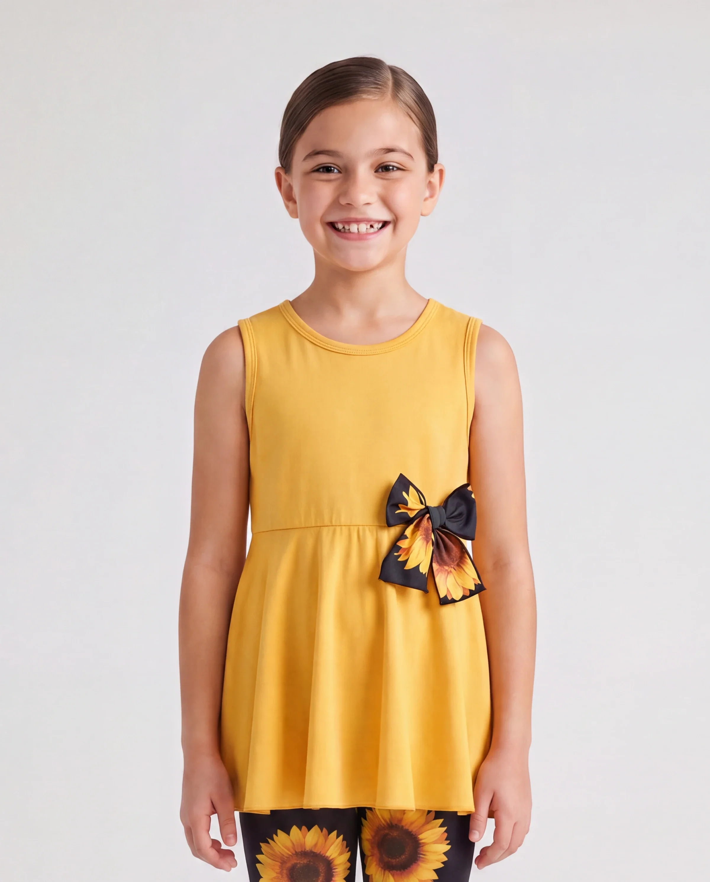 Toddler/Kid Girl 2pcs Tunie Top and Leggings Set Yellow - Image 3