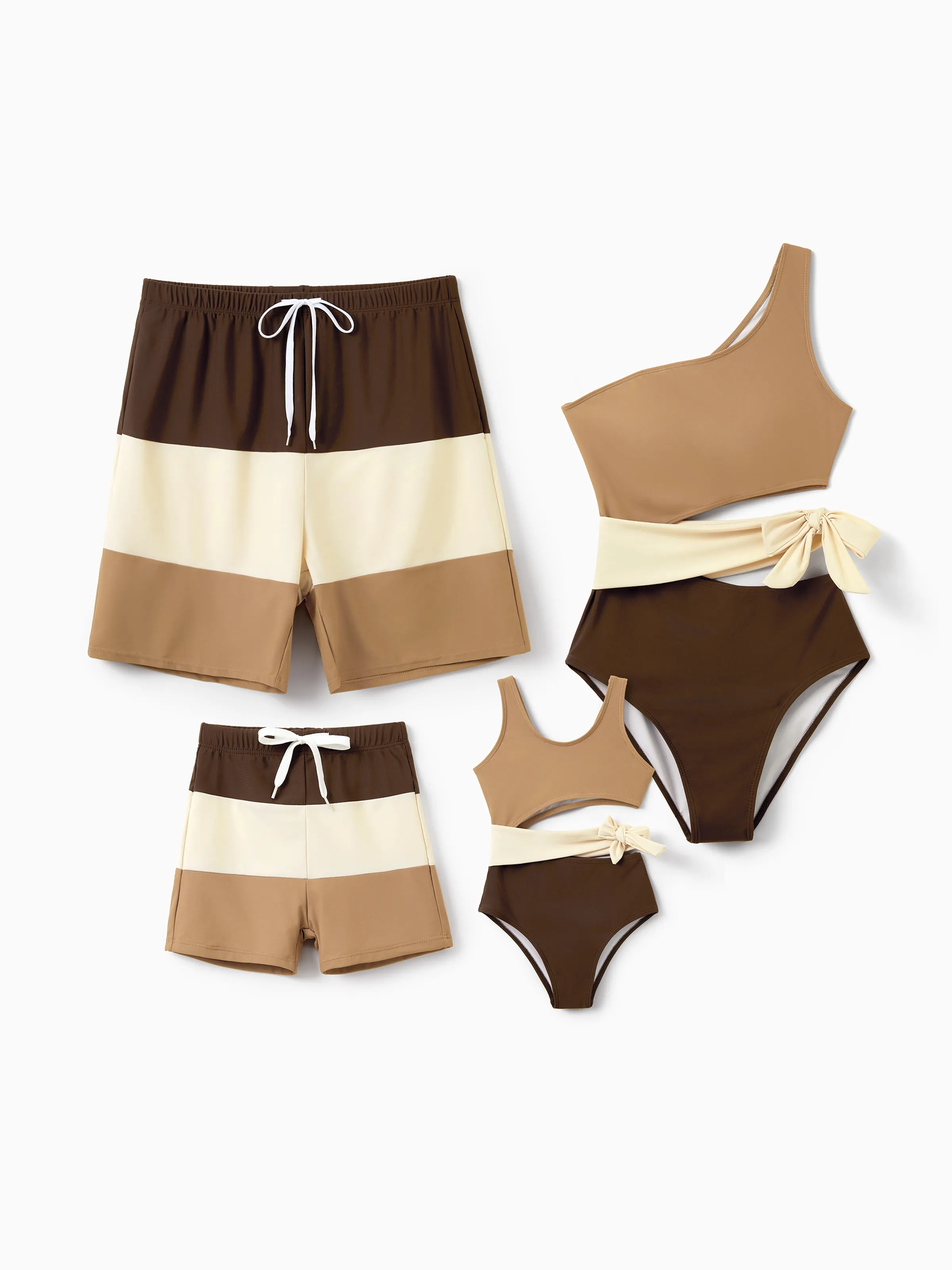 Toddler Boy Color Block Swim Trunks, Summer Beach Vacation Swimwear Coffee - Image 2