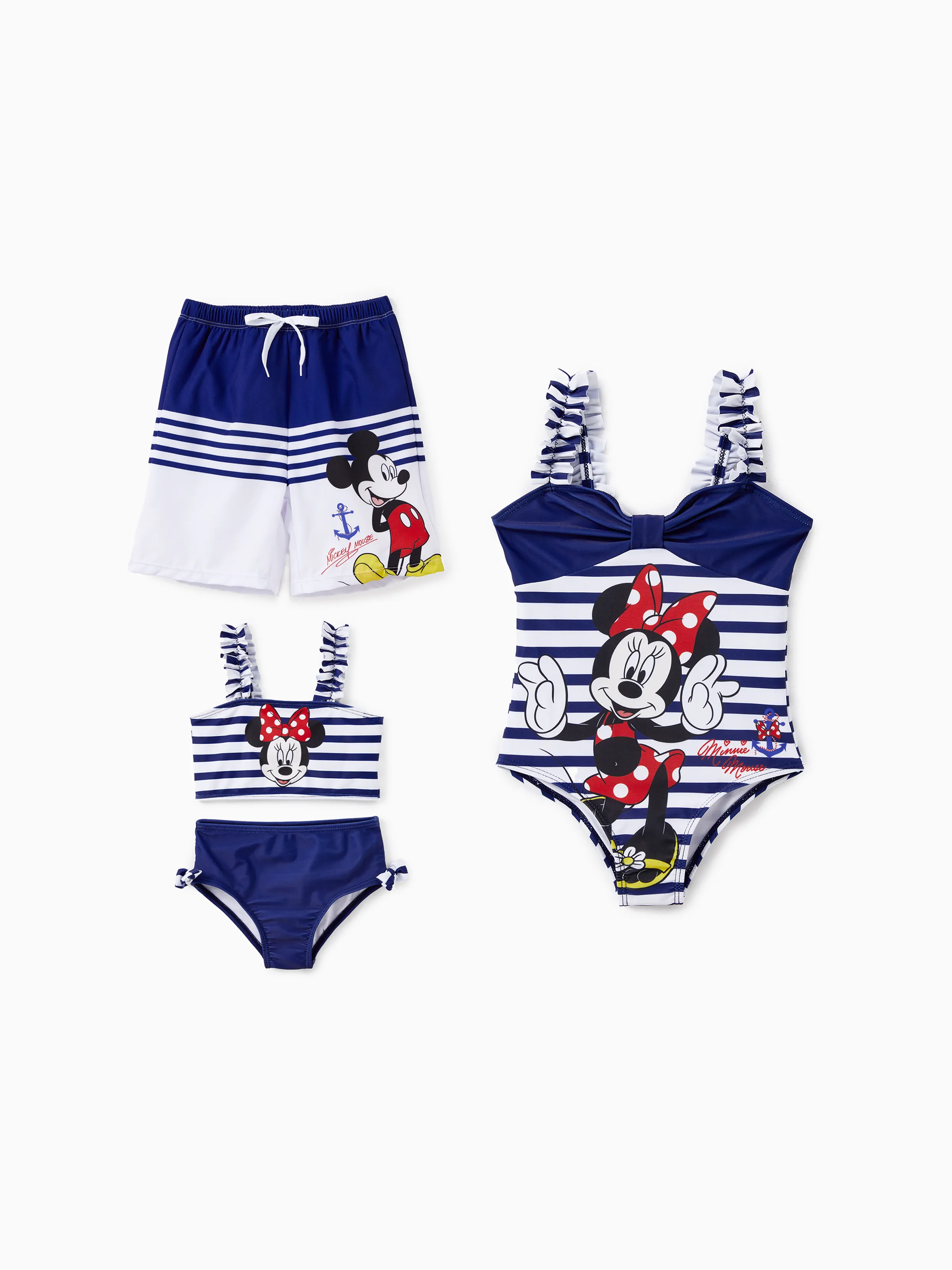 Toddler Boy Disney Mickey and Friends Sibling Set Boys/Girls Character Stripped Swimsuit Dark Blue - Image 2