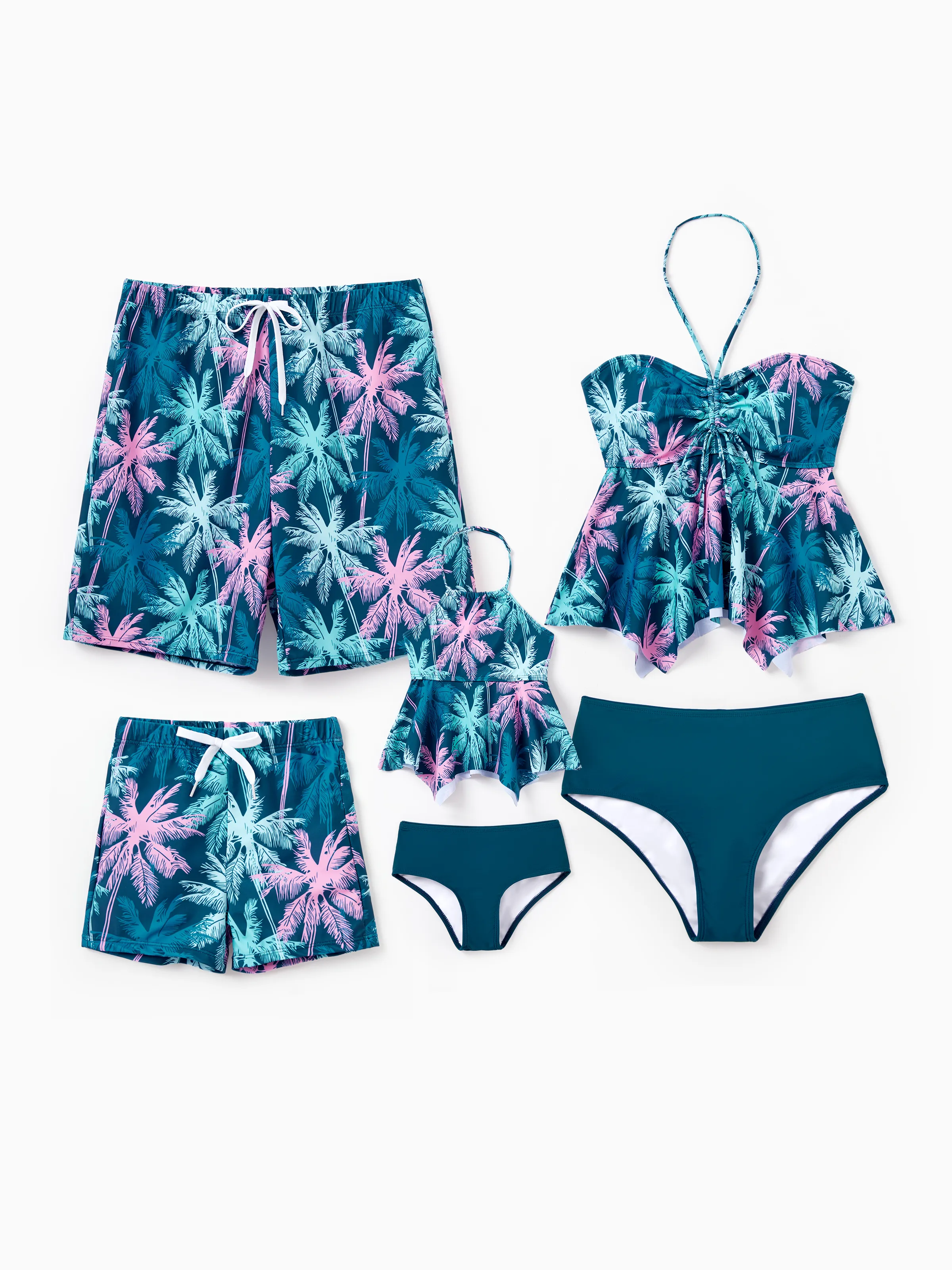 Toddler Boy Swimsuits Tropical Palm Tree Print Swim Trunks Set, Beach Vacation Swimwear Turquoise - Image 3
