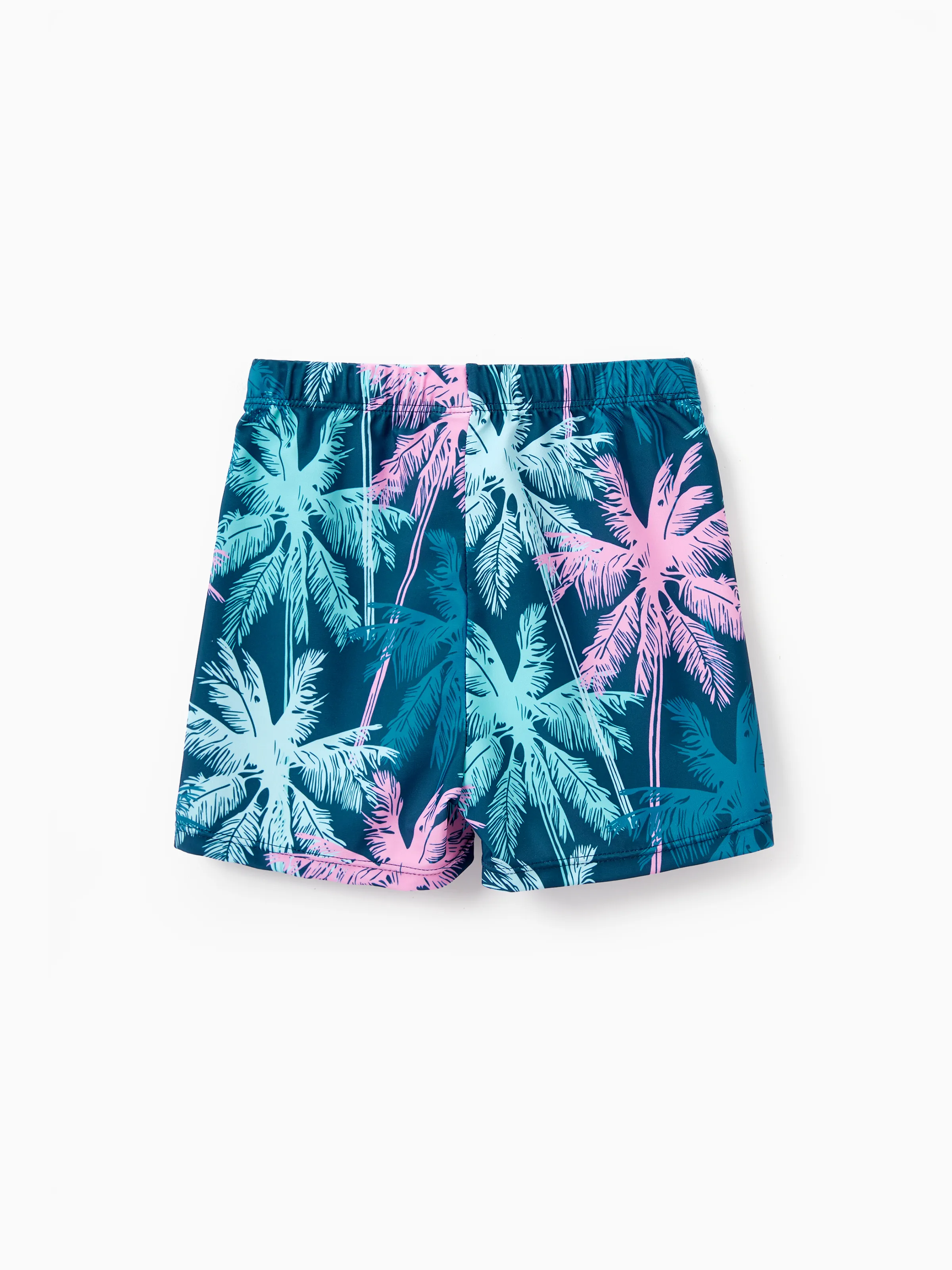 Toddler Boy Swimsuits Tropical Palm Tree Print Swim Trunks Set, Beach Vacation Swimwear Turquoise - Image 4