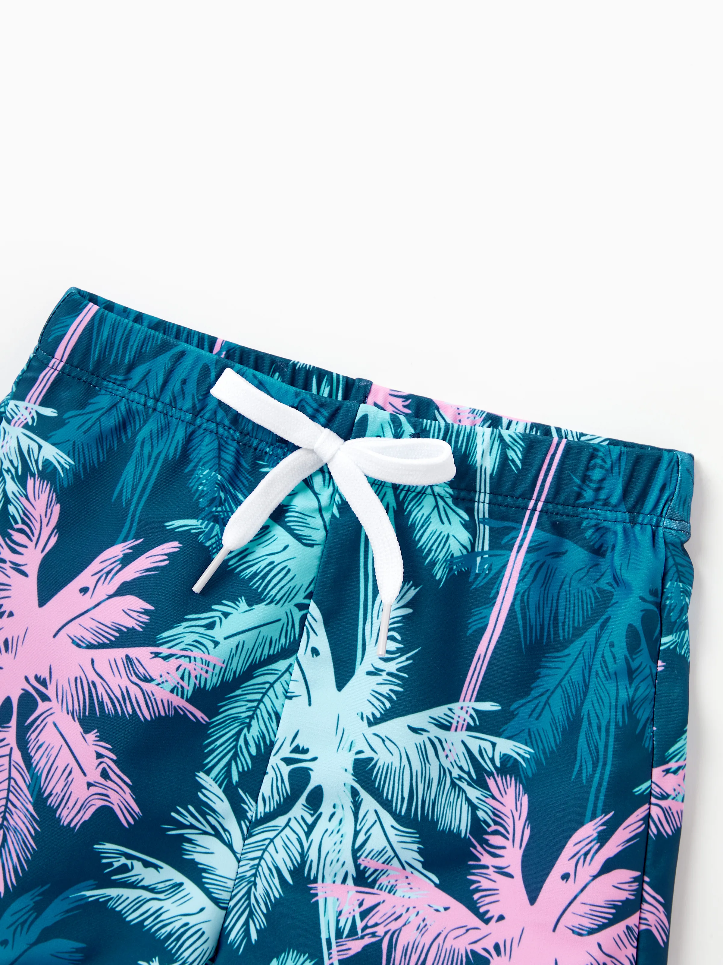 Toddler Boy Swimsuits Tropical Palm Tree Print Swim Trunks Set, Beach Vacation Swimwear Turquoise - Image 5