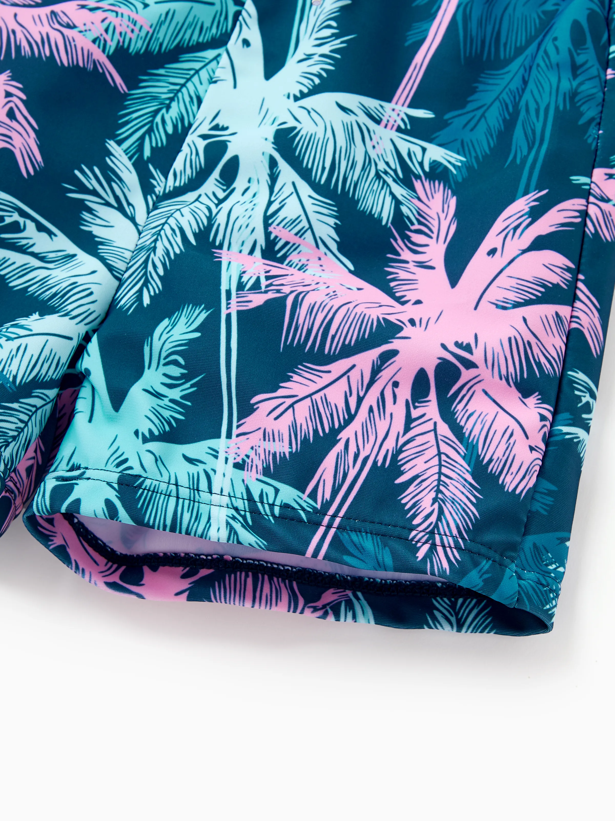 Toddler Boy Swimsuits Tropical Palm Tree Print Swim Trunks Set, Beach Vacation Swimwear Turquoise - Image 7