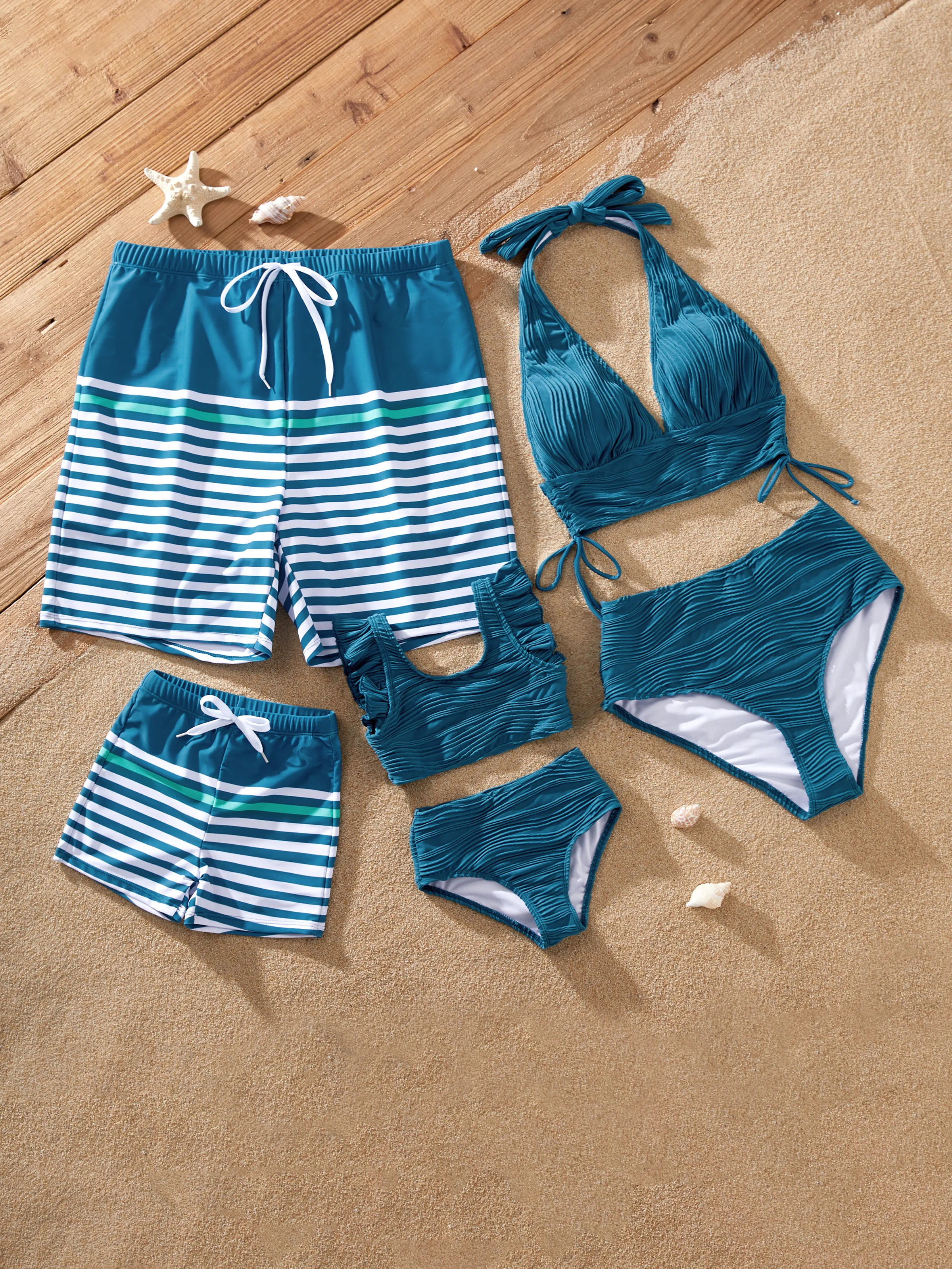 Toddler Boy Teal Striped Swim Trunks Set Multi-color - Image 2
