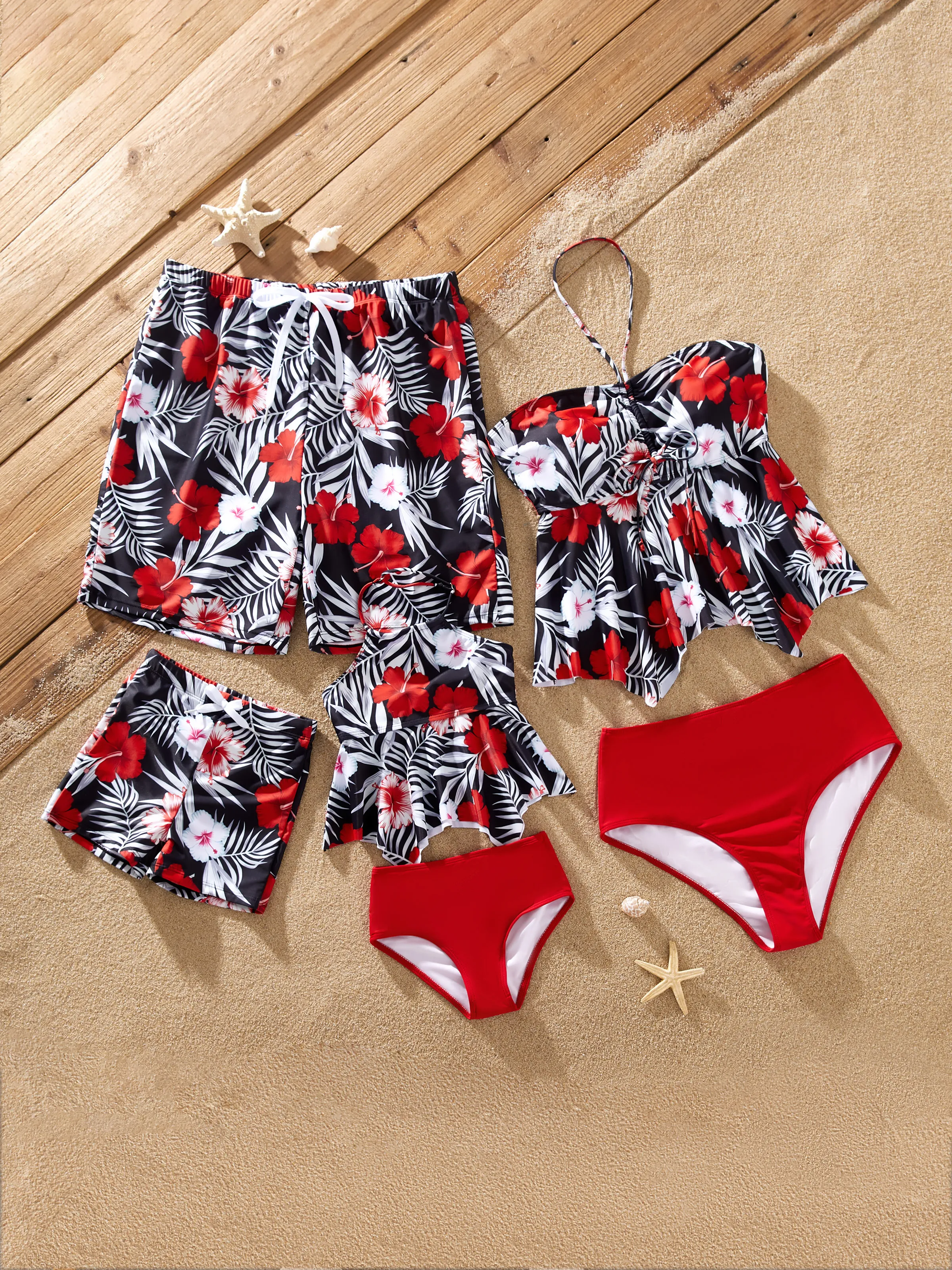 Toddler Boy Tropical Floral Swim Trunk Black - Image 2