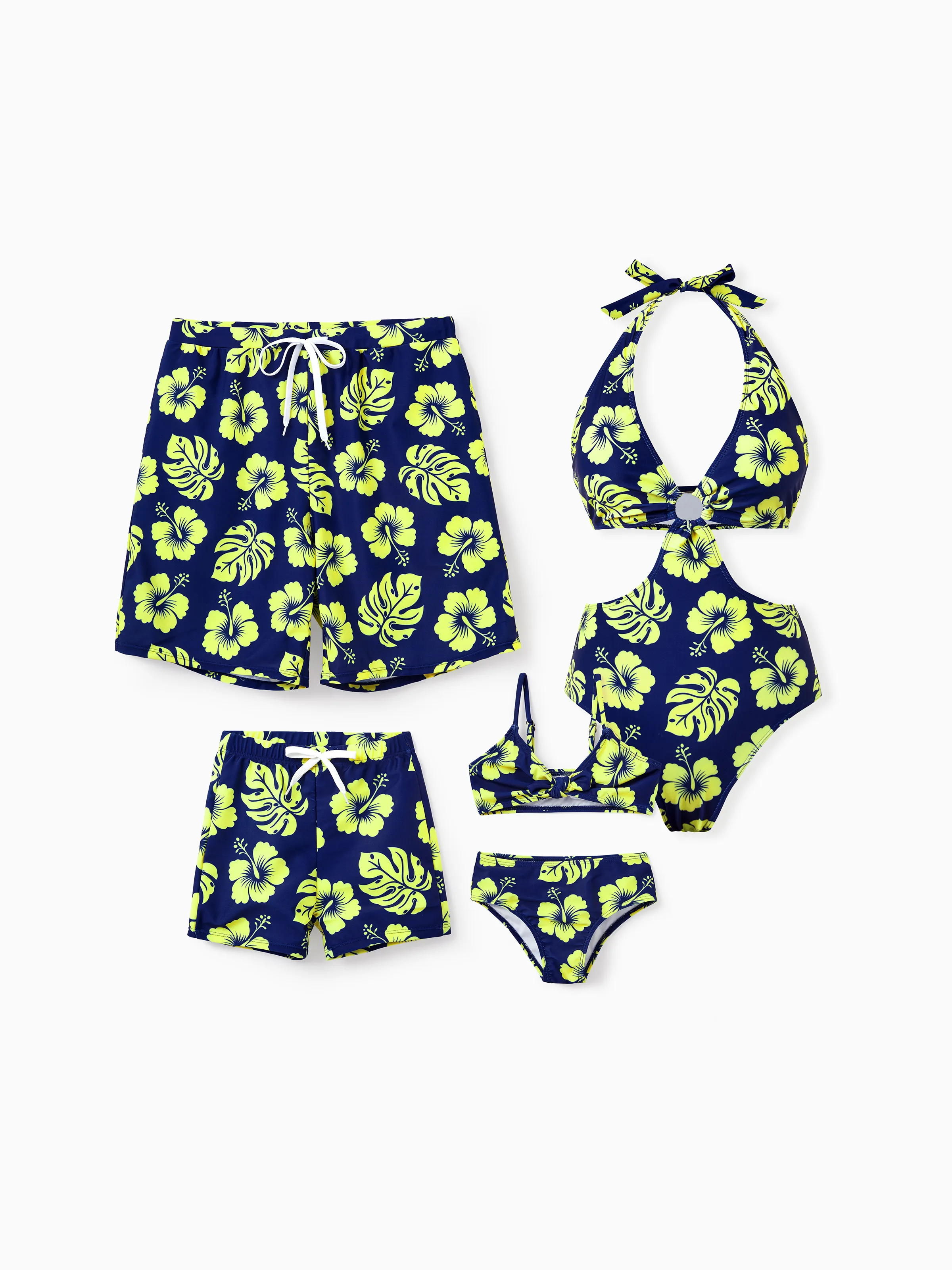 Toddler Boy Tropical Floral Swim Trunks Set Deep Blue - Image 3