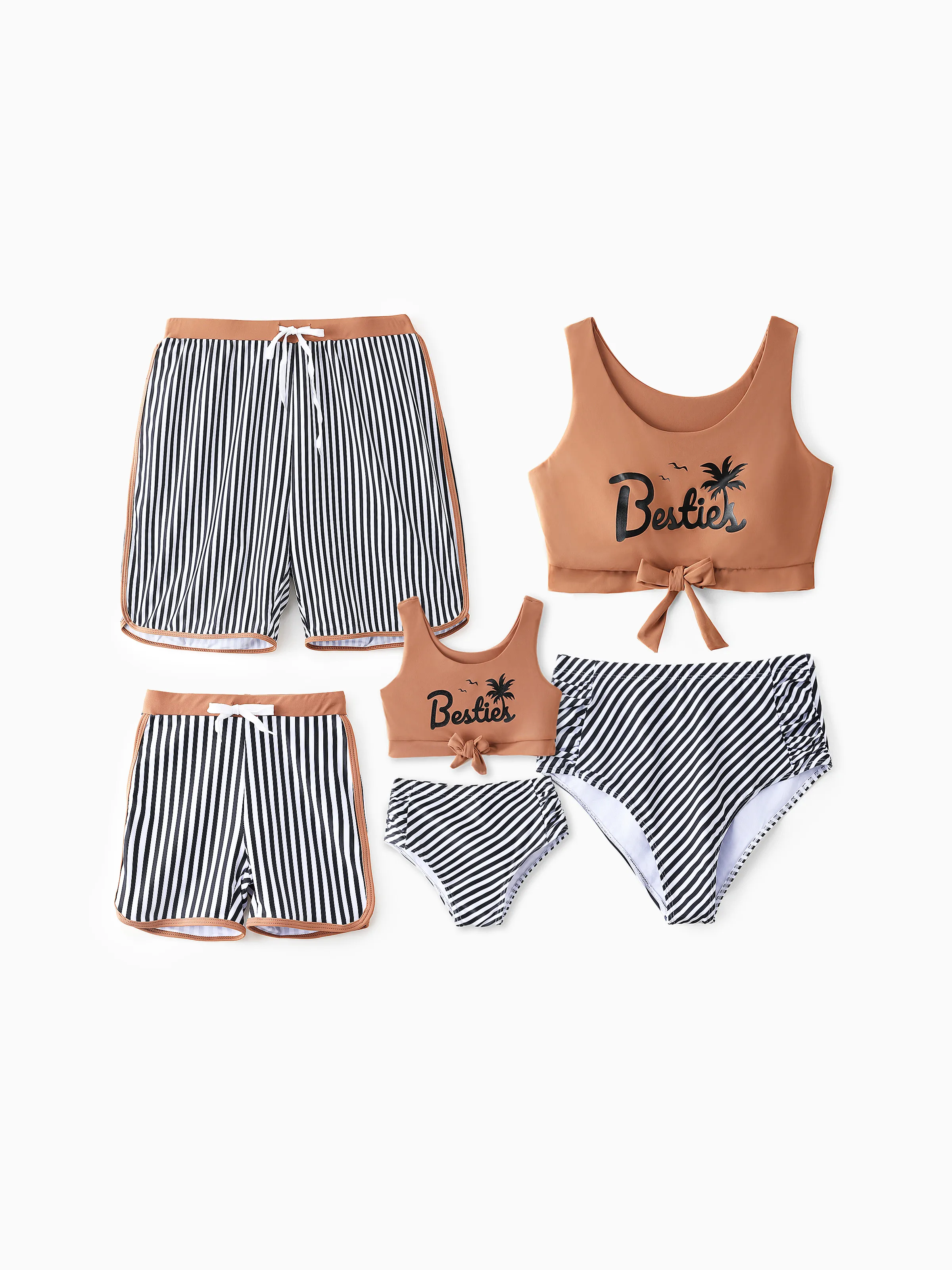 Toddler Boy Vertical Stripe Drawstring Swim Drunks Khaki - Image 2