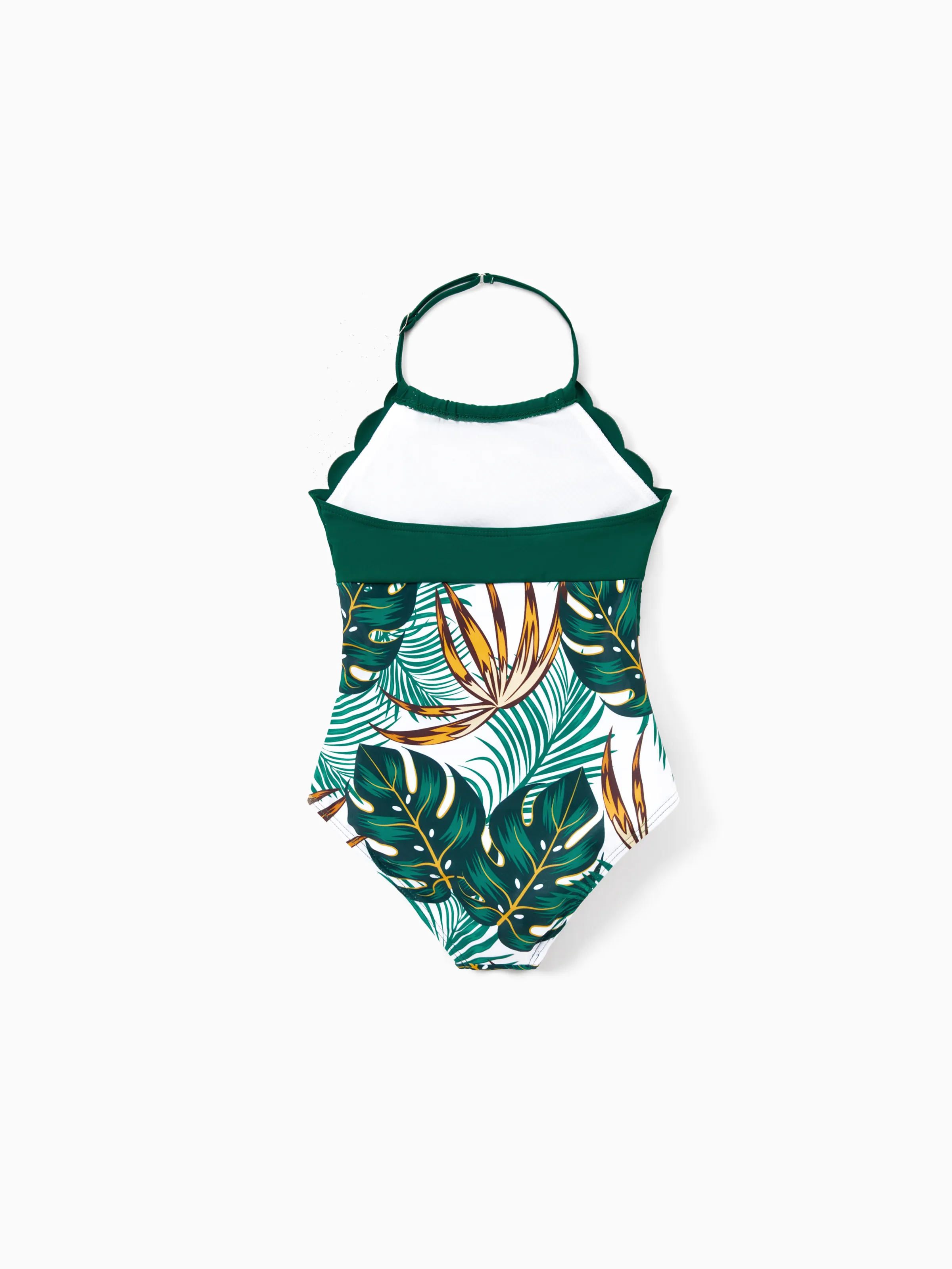 Toddler Girl Allover Plants Print Spaghetti Strap Splicing One-Piece Swimsuit Dark Green - Image 5