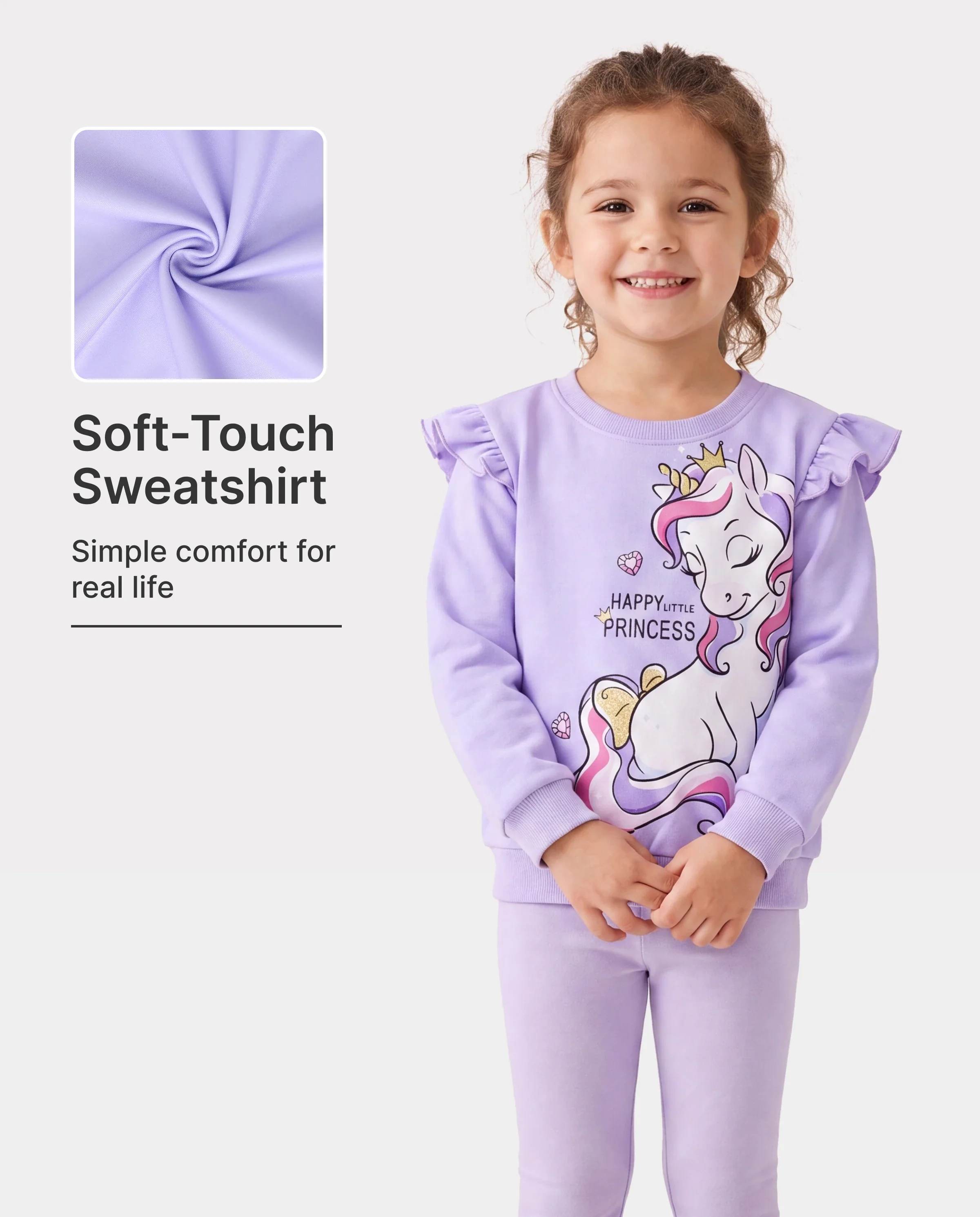 Toddler Girl Childlike Unicorn Print Sweatshirt Purple - Image 2