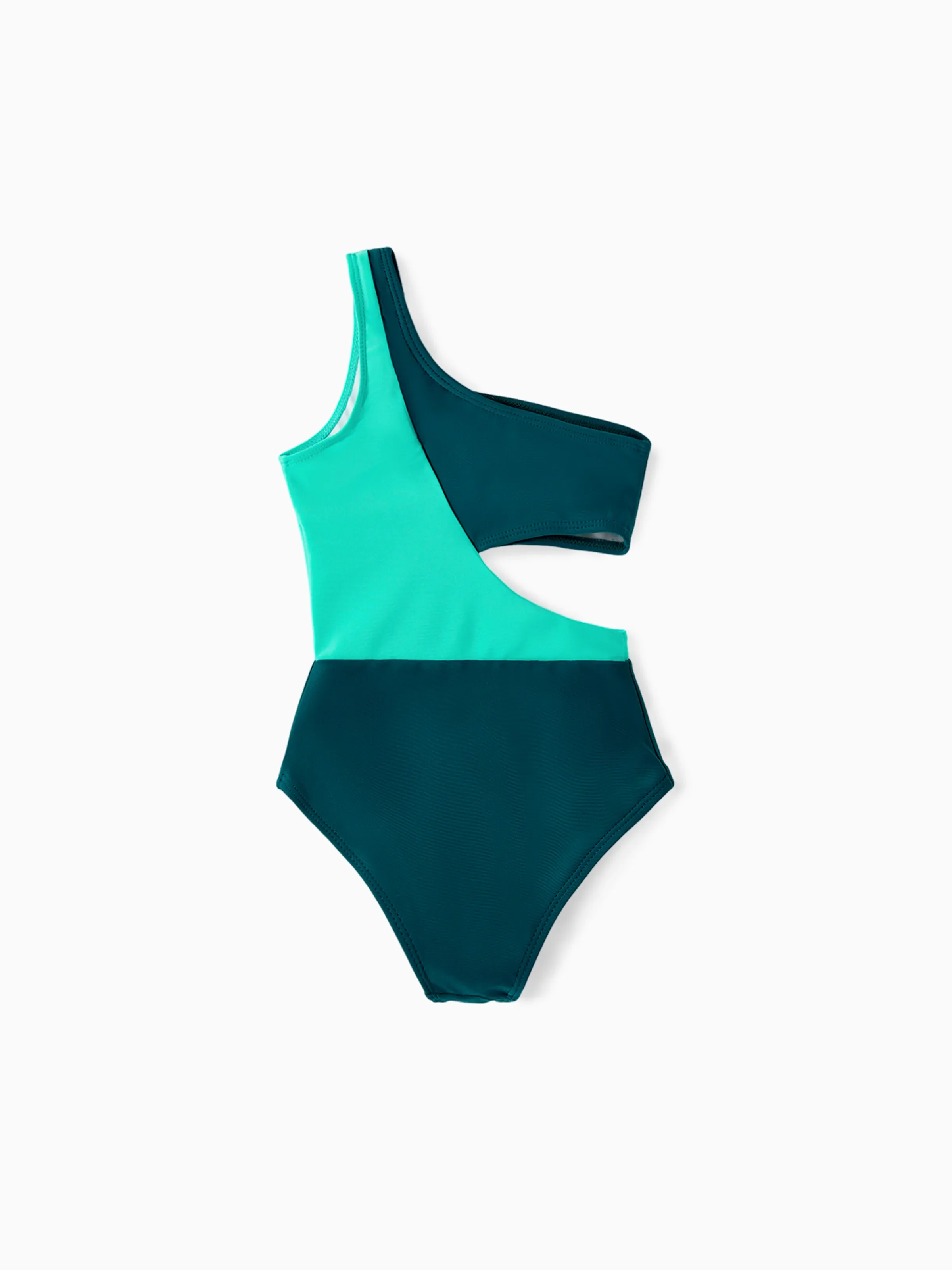 Toddler Girl Colorblock One Shoulder Cut Out One-piece Swimsuit Deep Turquoise - Image 4