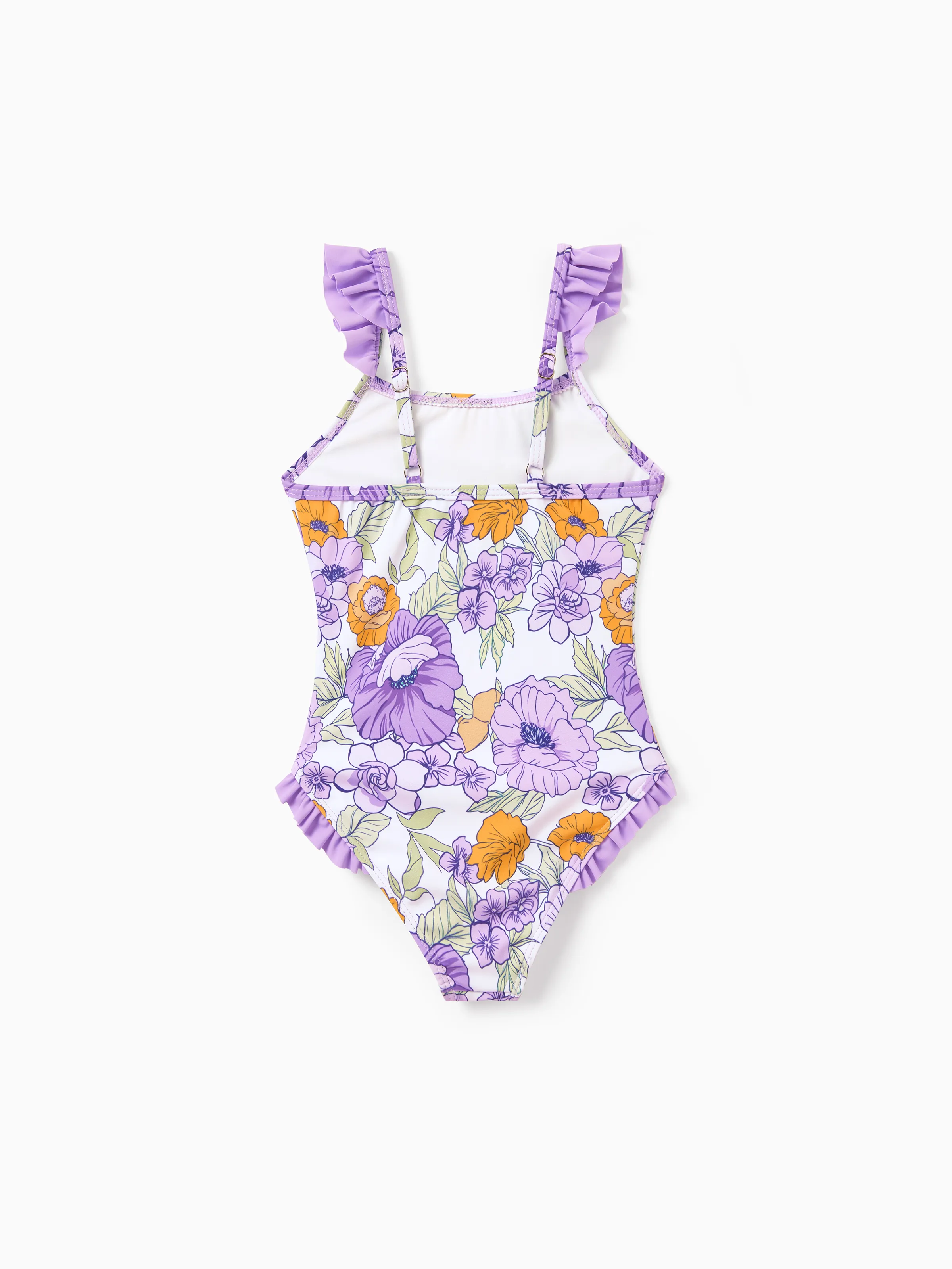 Toddler Girl Floral Print Swimsuits Ruffled One-Piece Bathing Suit Purple - Image 3