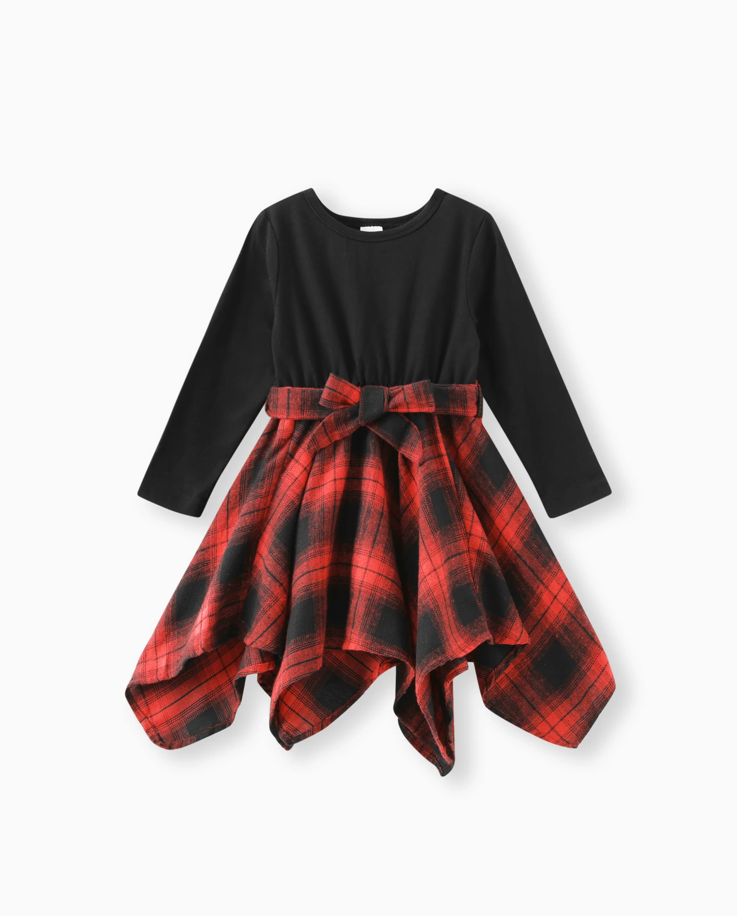 Toddler Girl Plaid Irregular Hem Splice Long-sleeve Dress Black - Image 5