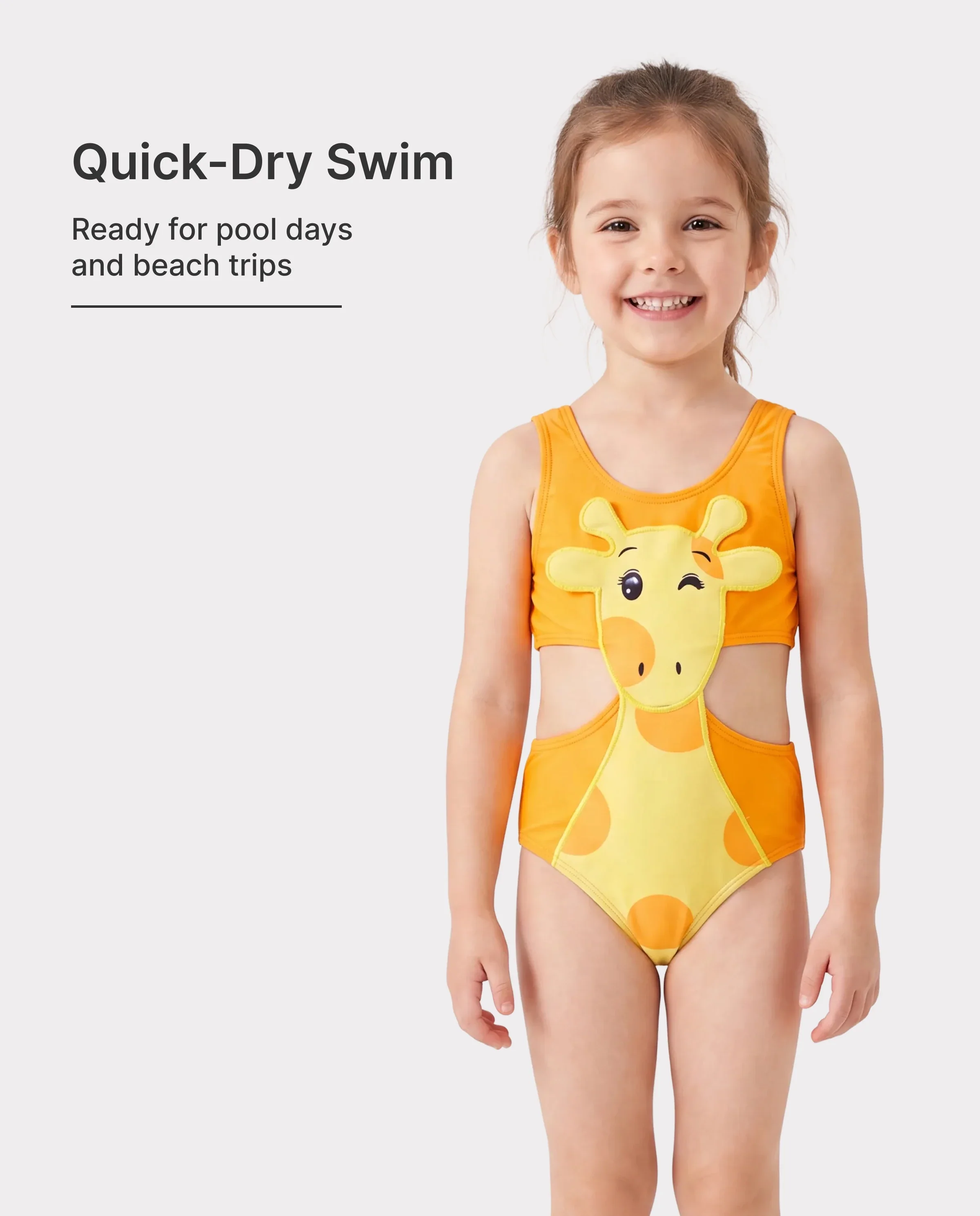 Toddler Girl Playful Giraffe Design Sleeveless Onepiece Swimsuit Orange - Image 2
