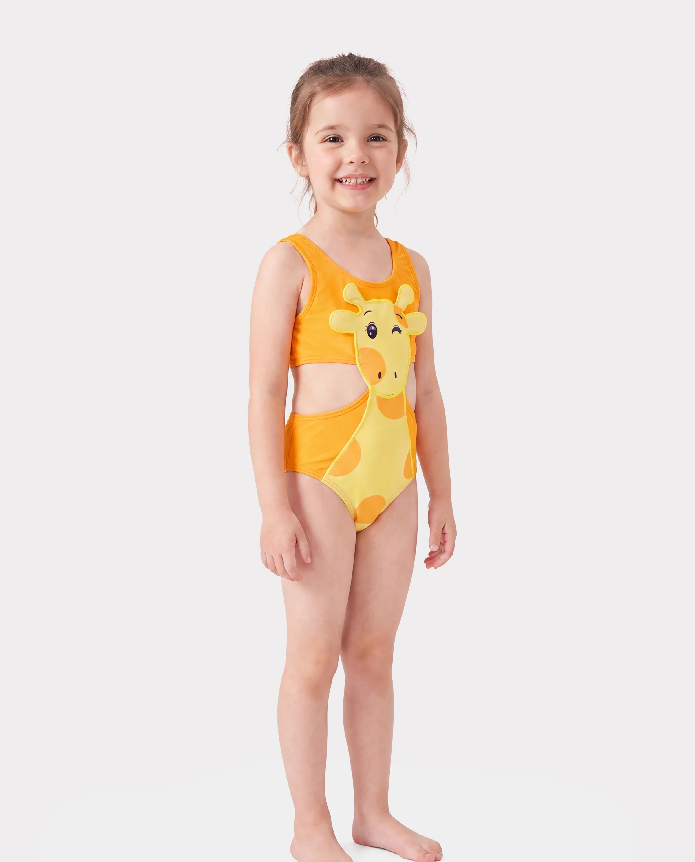 Toddler Girl Playful Giraffe Design Sleeveless Onepiece Swimsuit Orange - Image 3