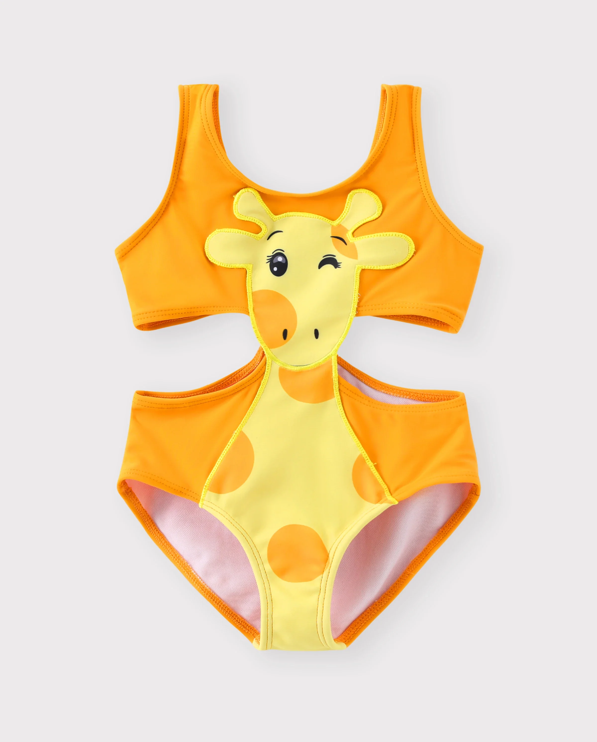 Toddler Girl Playful Giraffe Design Sleeveless Onepiece Swimsuit Orange - Image 6
