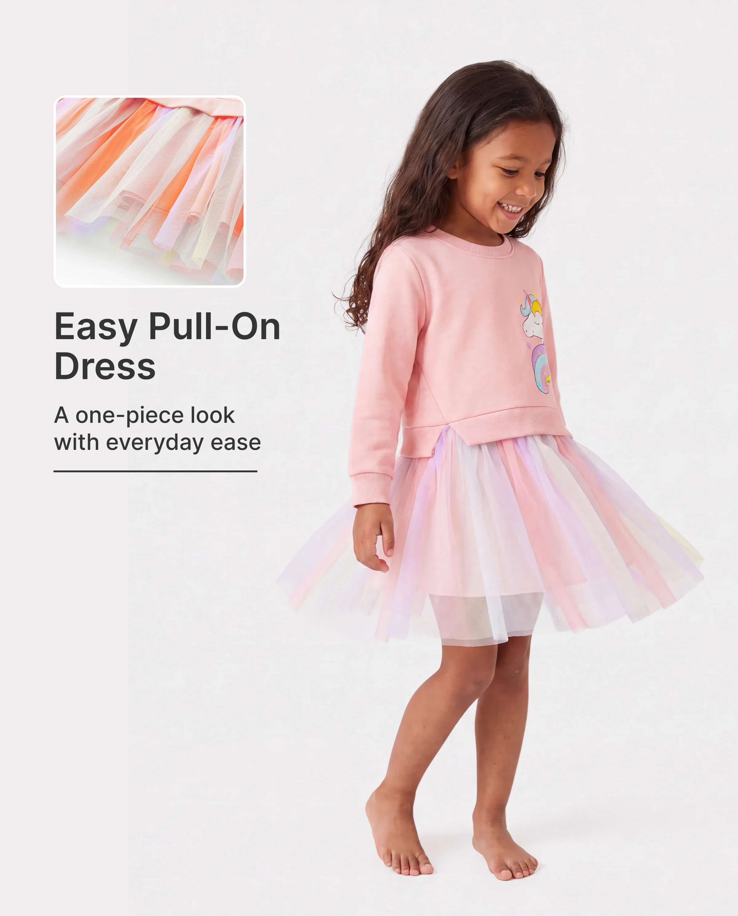 Toddler Girl Sweet Faux-two Unicorn Print Mesh Splice Fairy Dress Pink